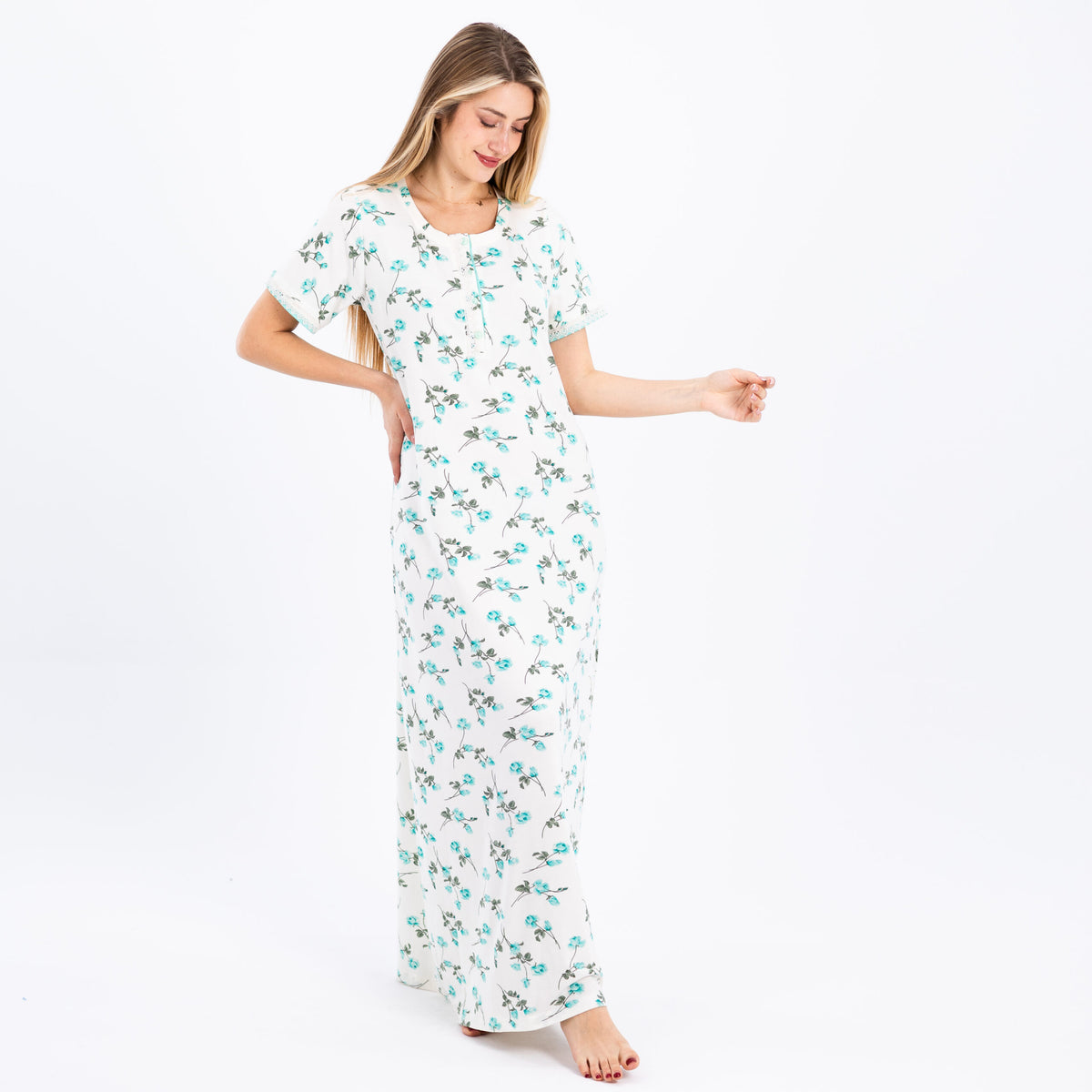 Soft Floral Printed Maxi Nightgown