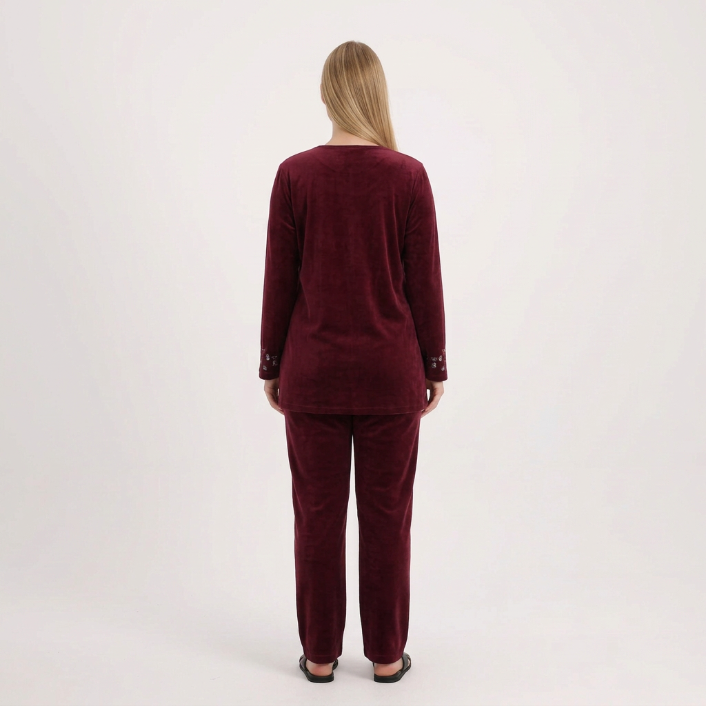 AI-generated back view of the burgundy pajama set