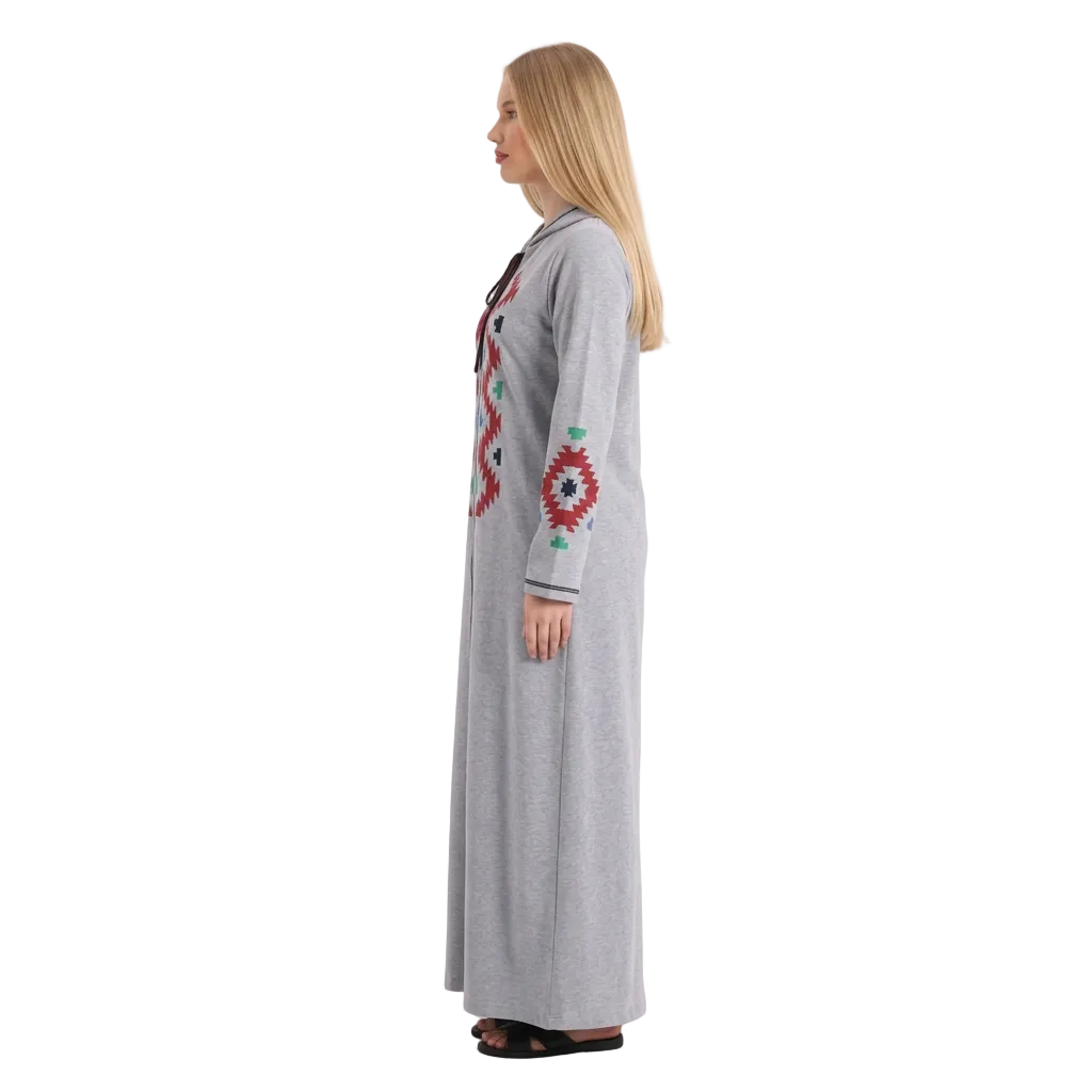 Side view of the gray abaya on a white background