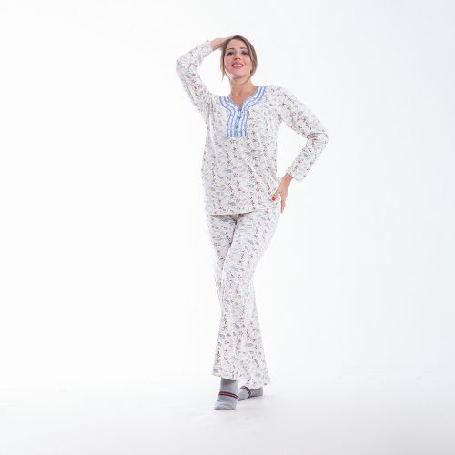 Women's Cotton Pajama Set with Soft Print & Traditional Design