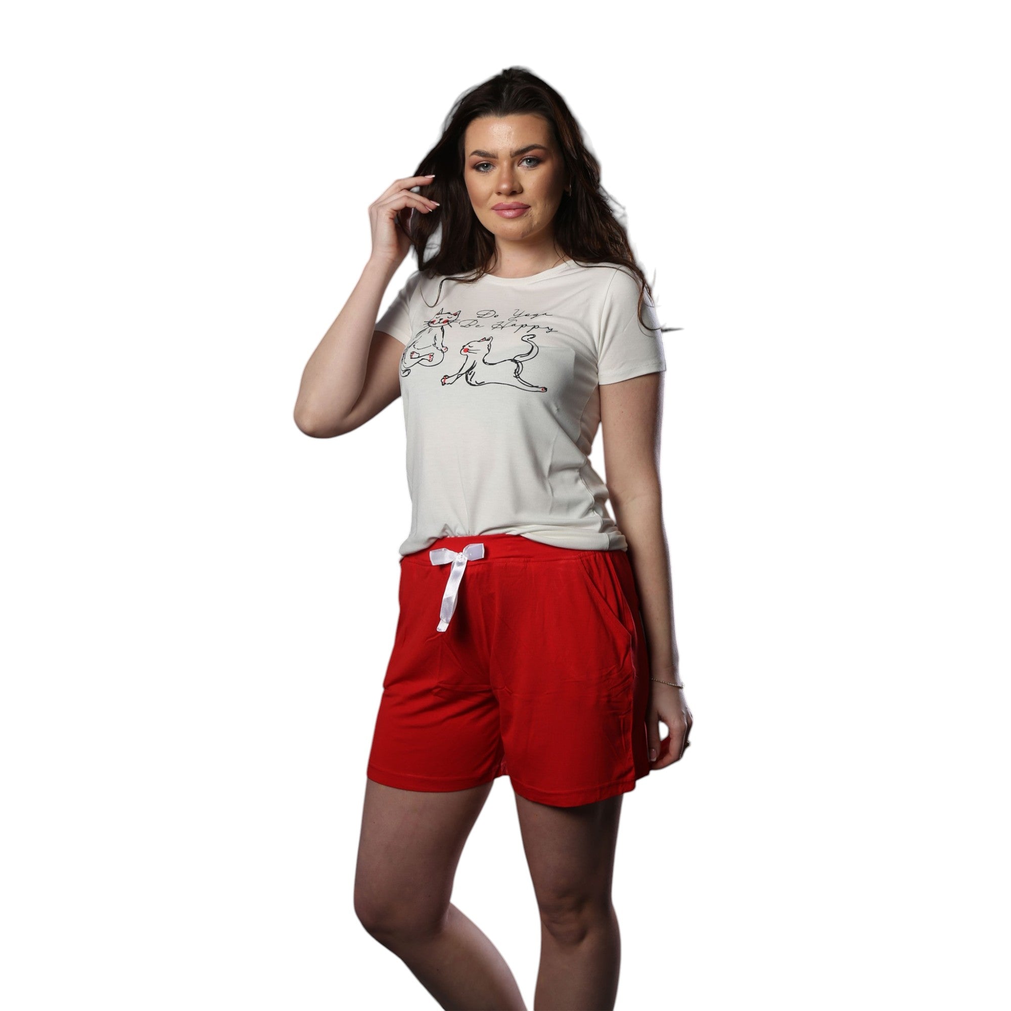 Cat Print T-Shirt Shorts Pajama