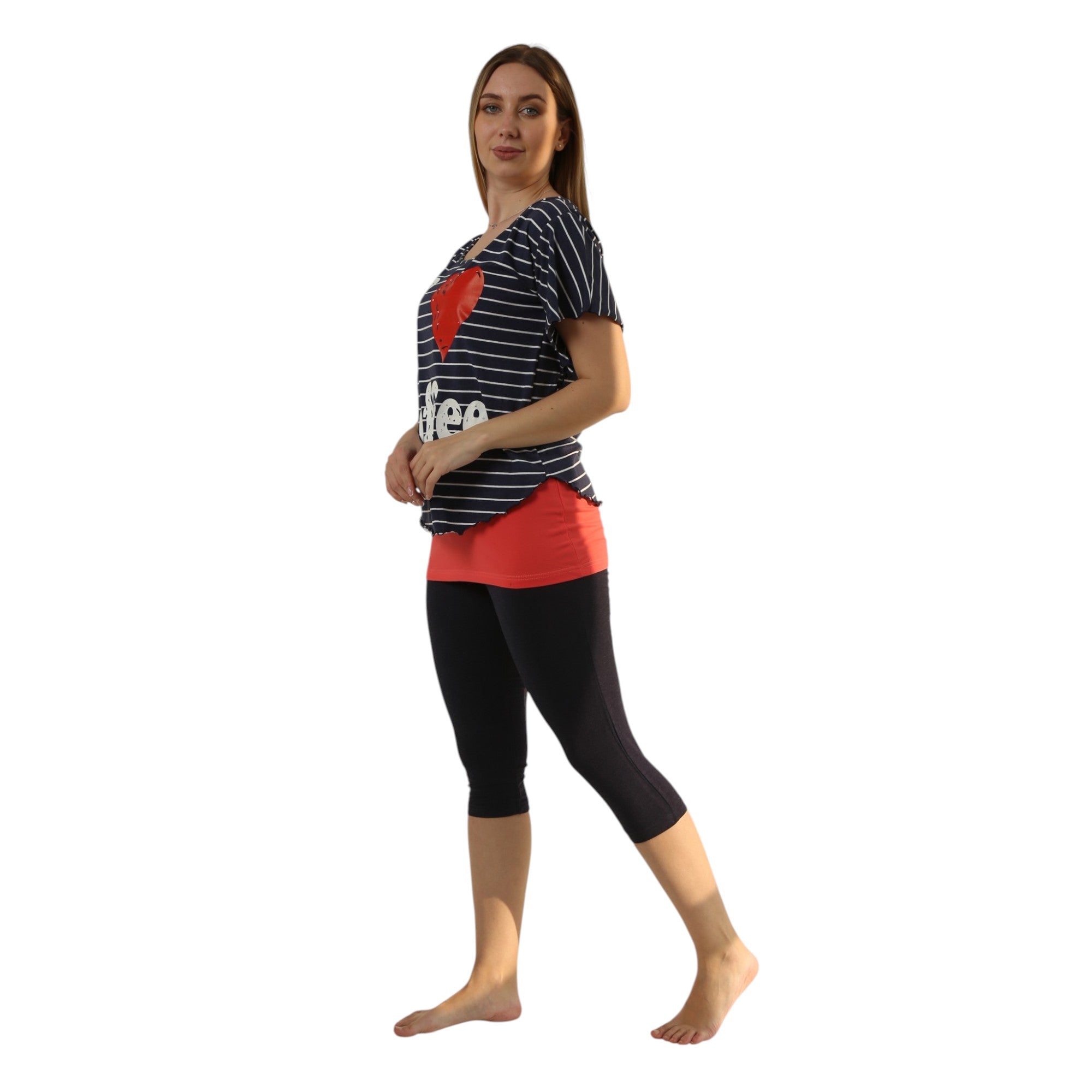 3-Piece Cotton Pajama Set – I Love Coffee Print, Comfortable Summer Sleepwear
