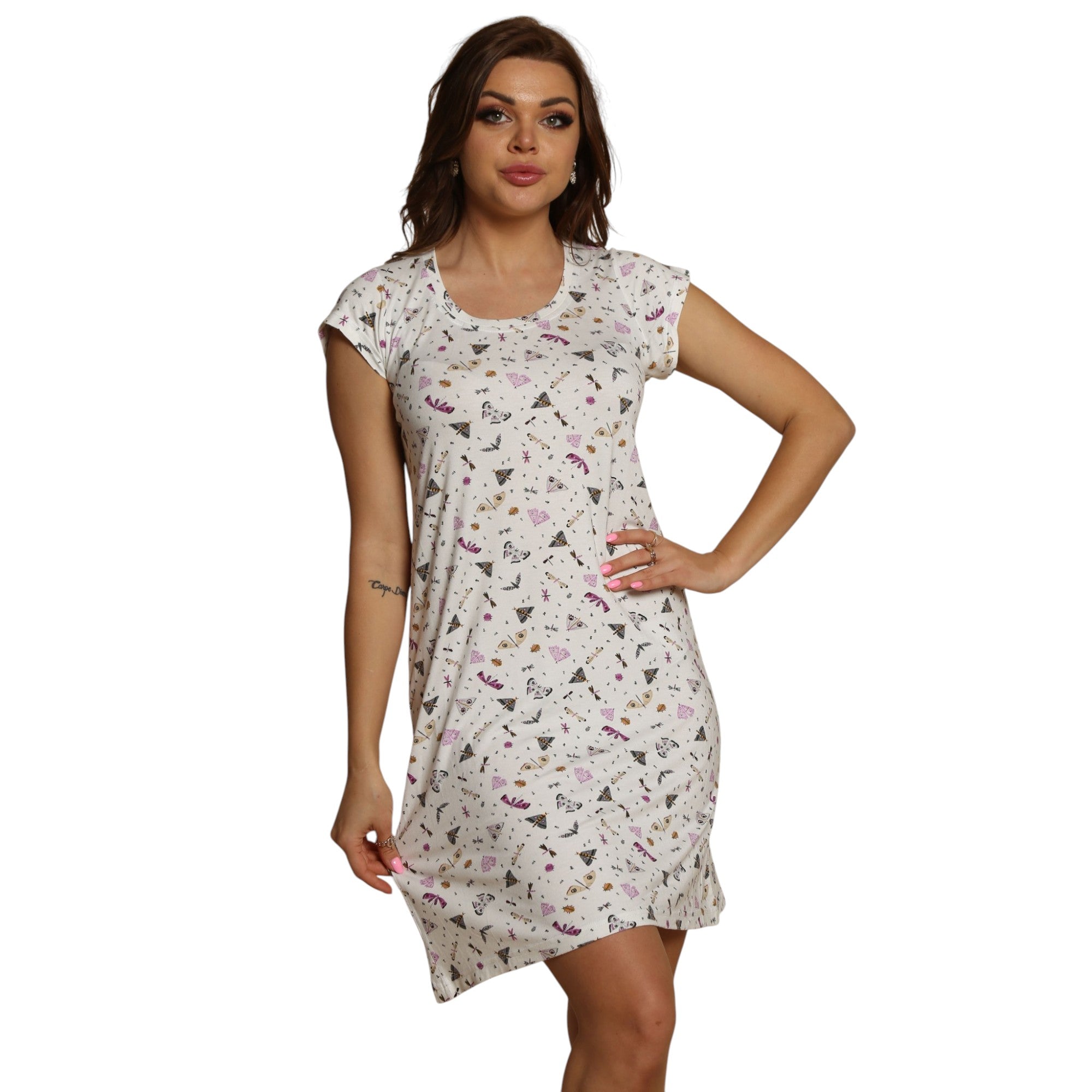 Printed Butterfly Short Sleeve Nightdress