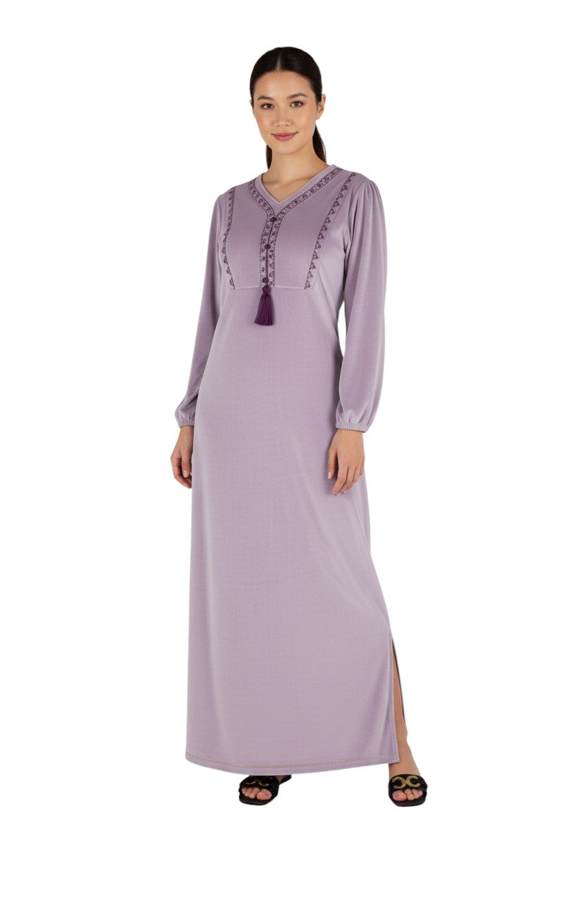Luxury Velvet Maroon Abaya with Embroidered Neckline