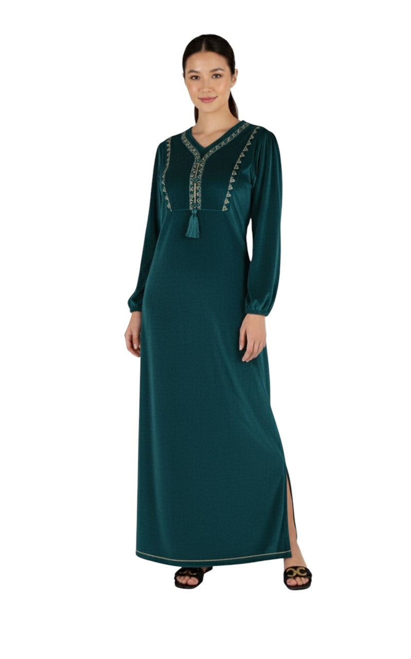Luxury Velvet Maroon Abaya with Embroidered Neckline