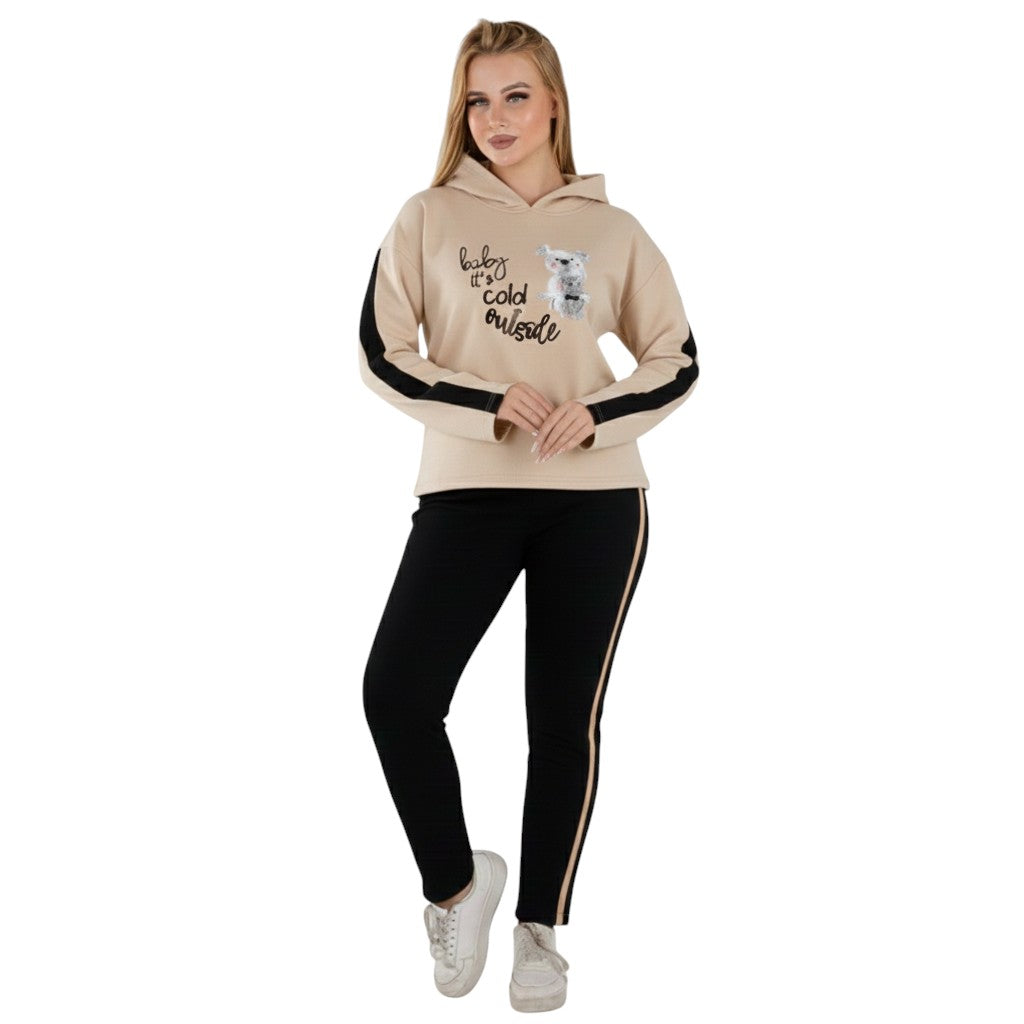 Women's 2-Piece Lounge Set - "Baby It's Cold Outside" Graphic Hoodie & Striped Leggings