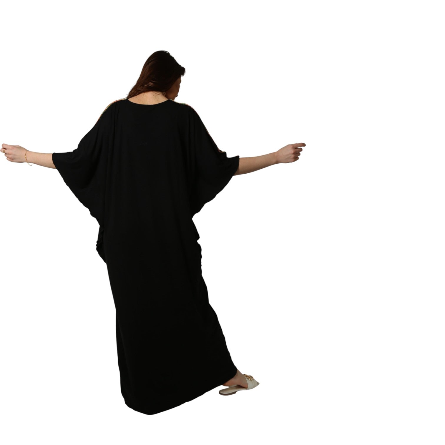 Black Embroidered Long Abaya Nightgown