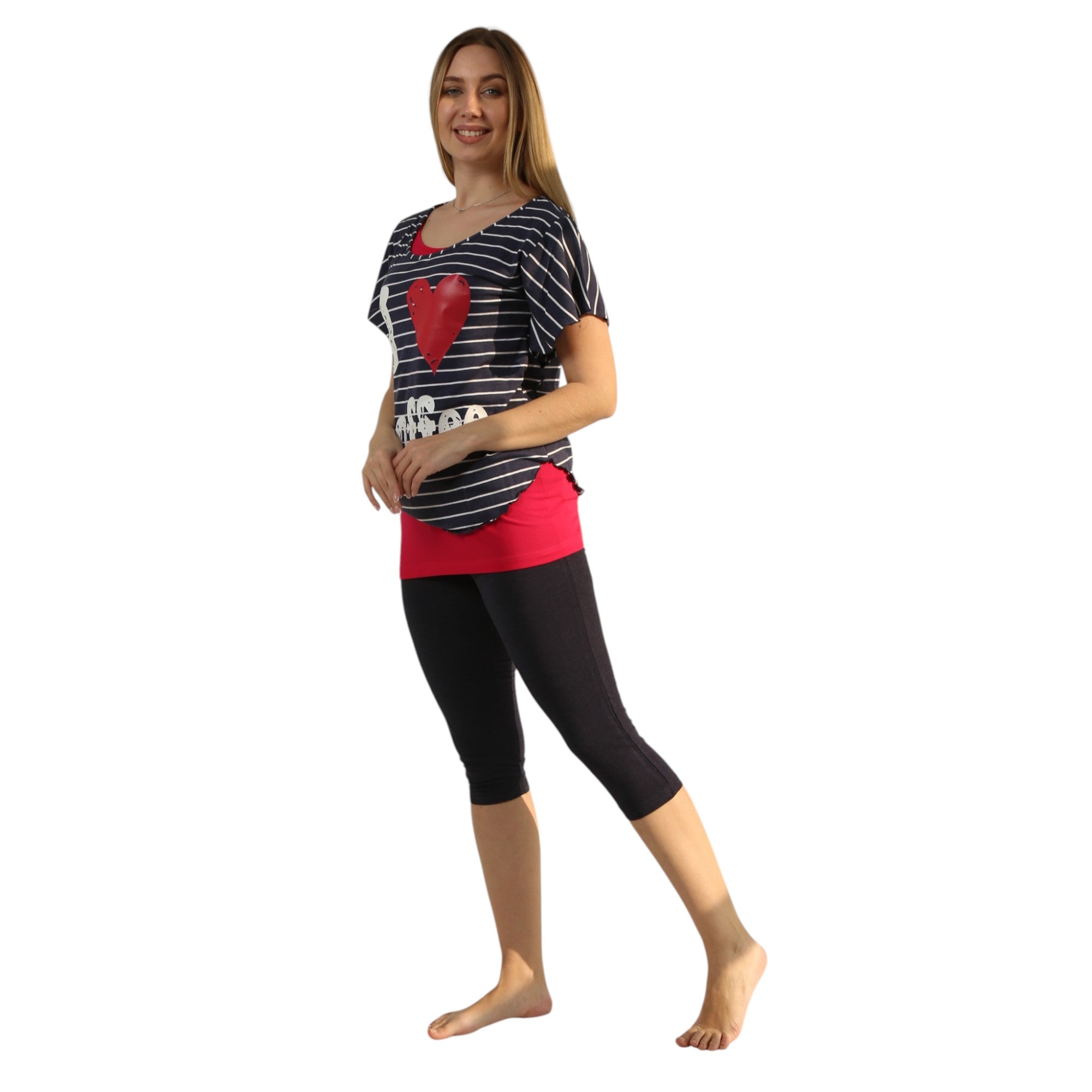 3-Piece Cotton Pajama Set – I Love Coffee Print, Comfortable Summer Sleepwear