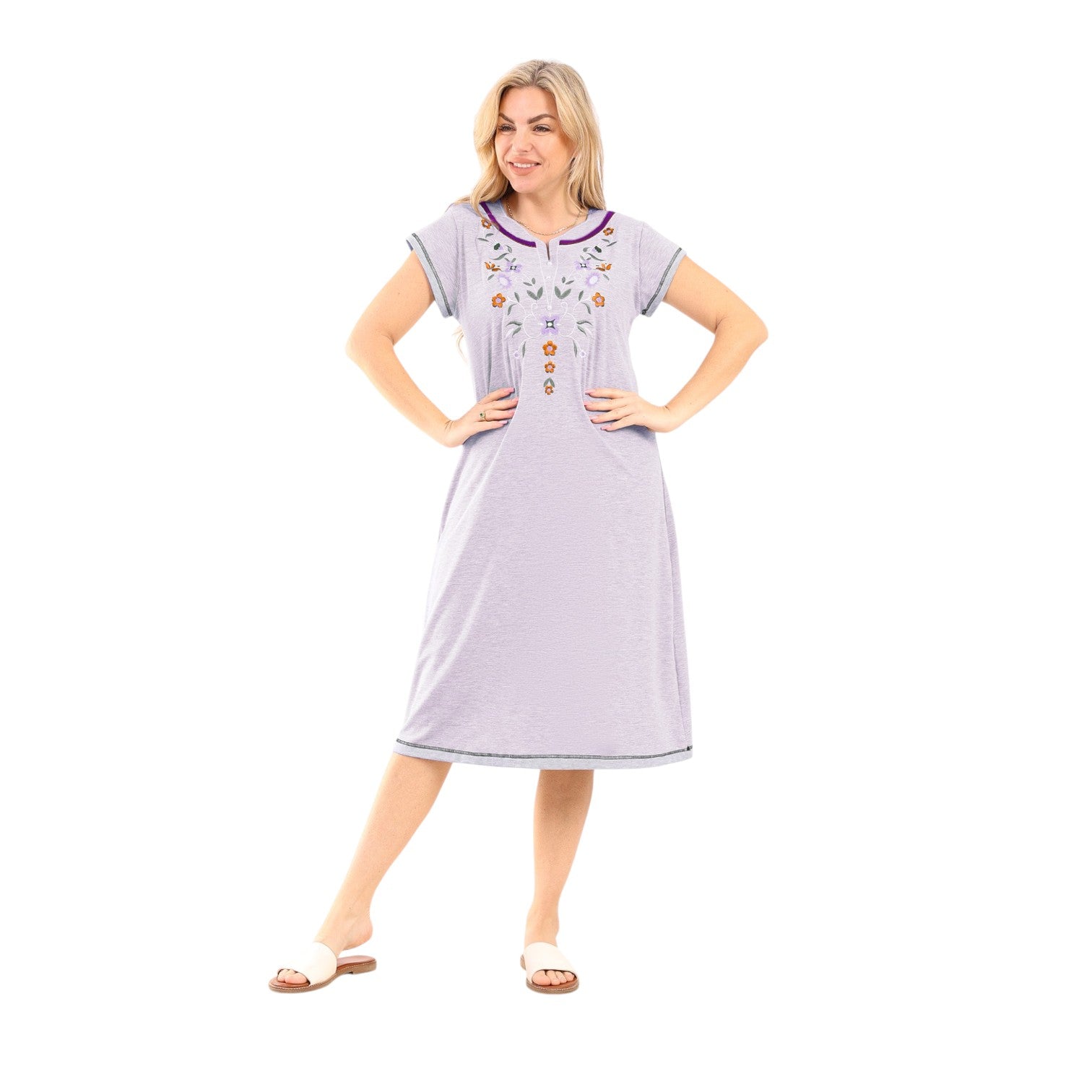 Embroidered Grey Nightgown–Versatile Elegance for Every Event