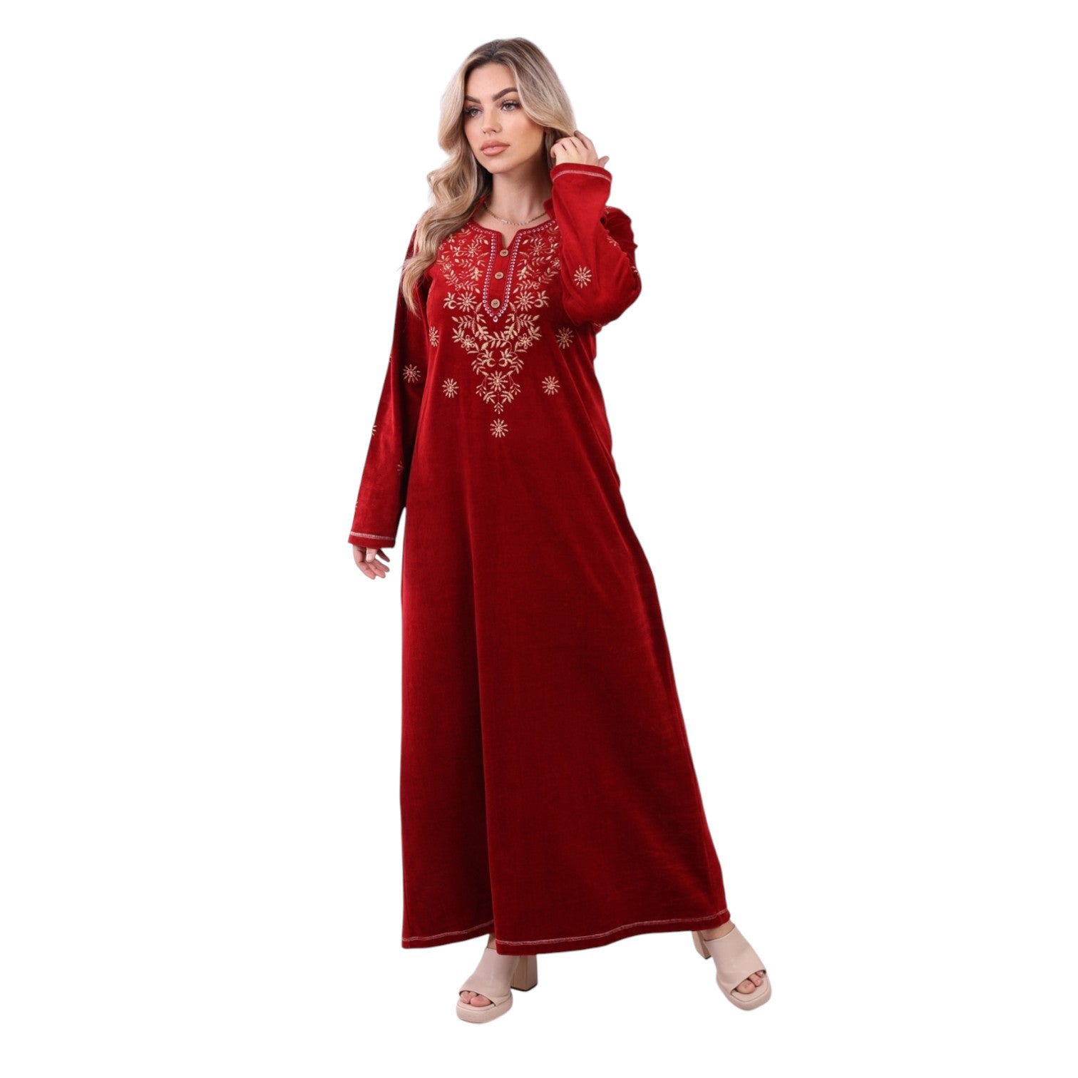 Velvet Elegance Embroidered Maxi Dress