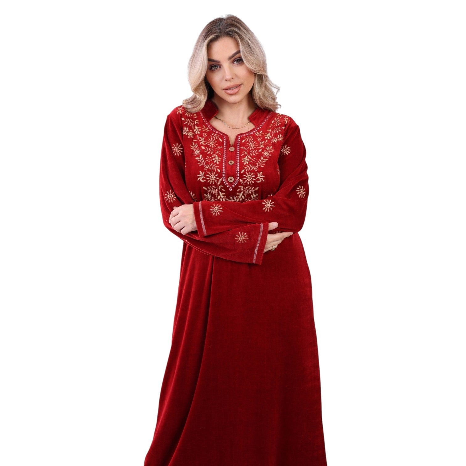 Velvet Elegance Embroidered Maxi Dress
