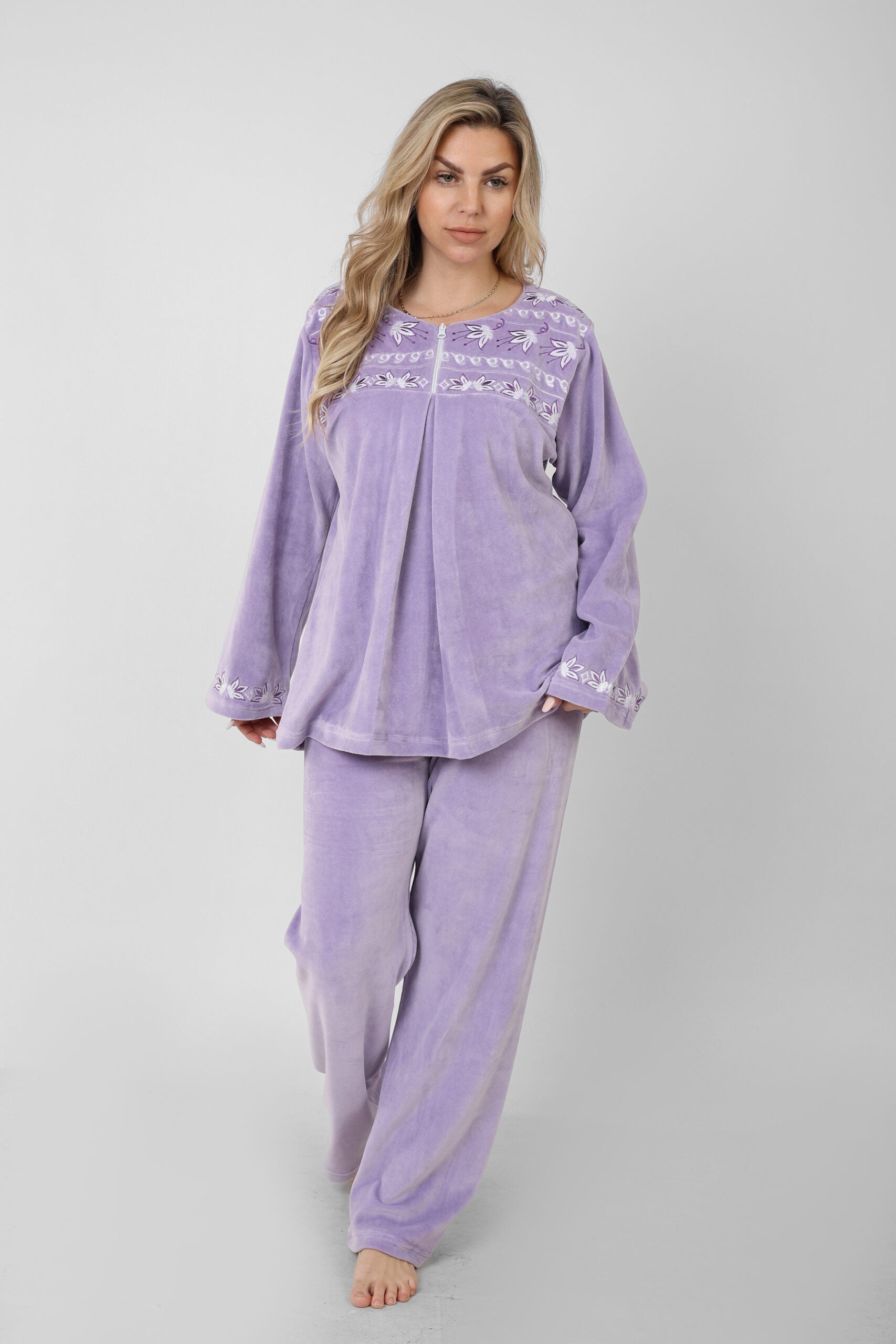 Women’s Velvet Pajama Set – Soft Embroidered Winter Sleepwear | Cozy Warm Homewear