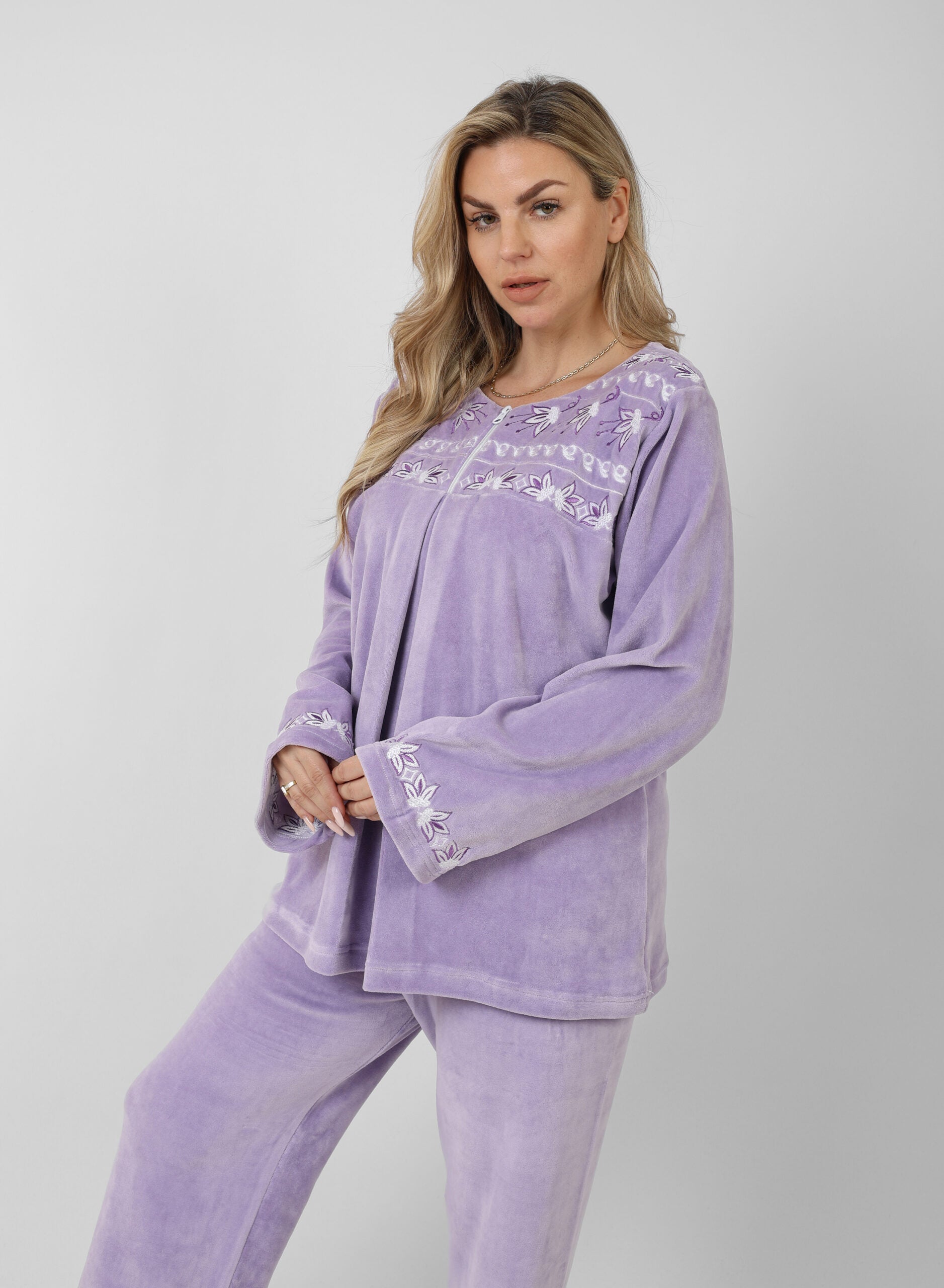 Women’s Velvet Pajama Set – Soft Embroidered Winter Sleepwear | Cozy Warm Homewear