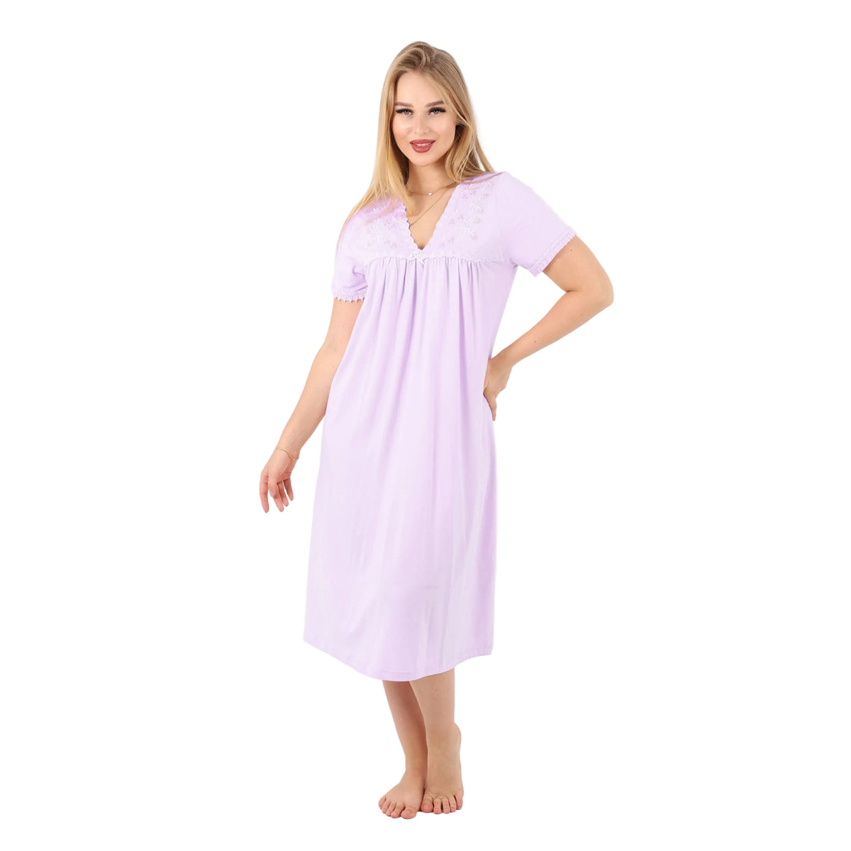 قميص نوم قطني نسائي مطرز بالزهور