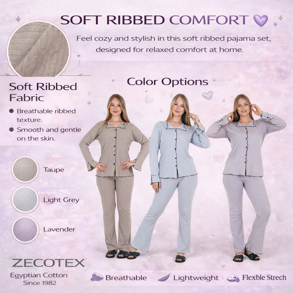 Soft Ribbed Button Lounge Set