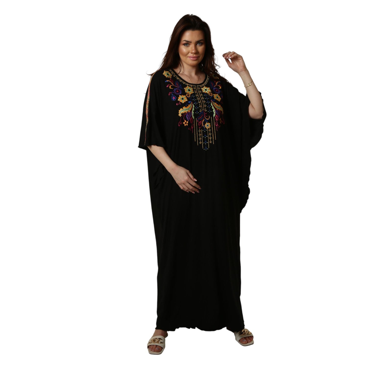 Black Embroidered Long Abaya Nightgown