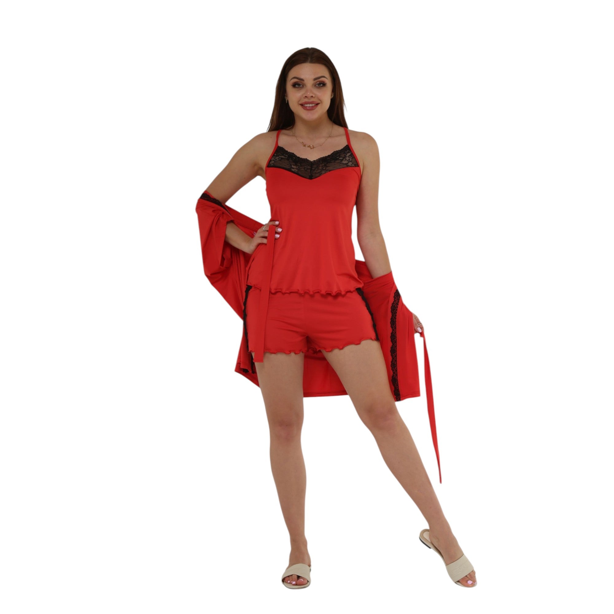 Lace Trim 4 Piece Pajama Set