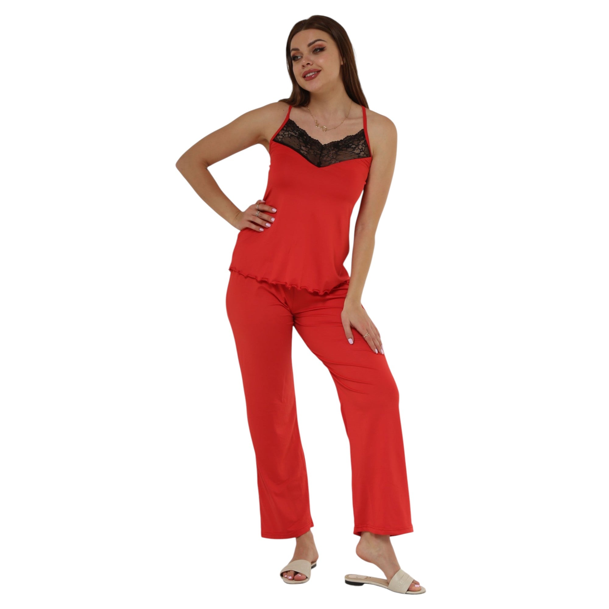 Lace Trim 4 Piece Pajama Set