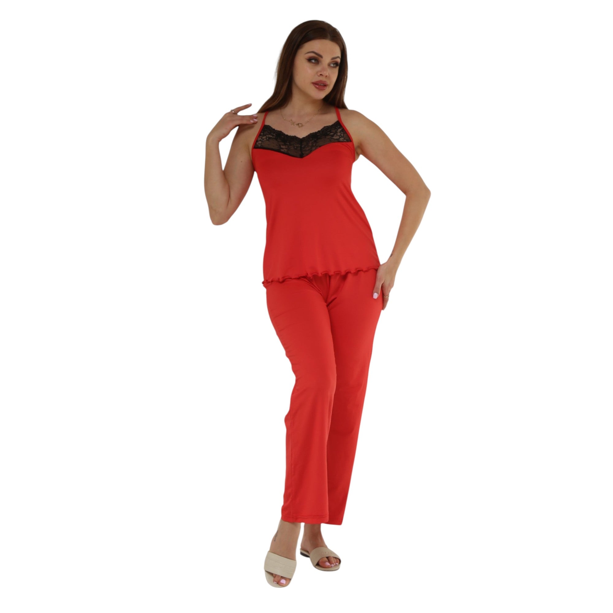 Lace Trim 4 Piece Pajama Set