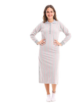 Classic Striped Long Nightgown with Collar – Soft Cotton Comfort