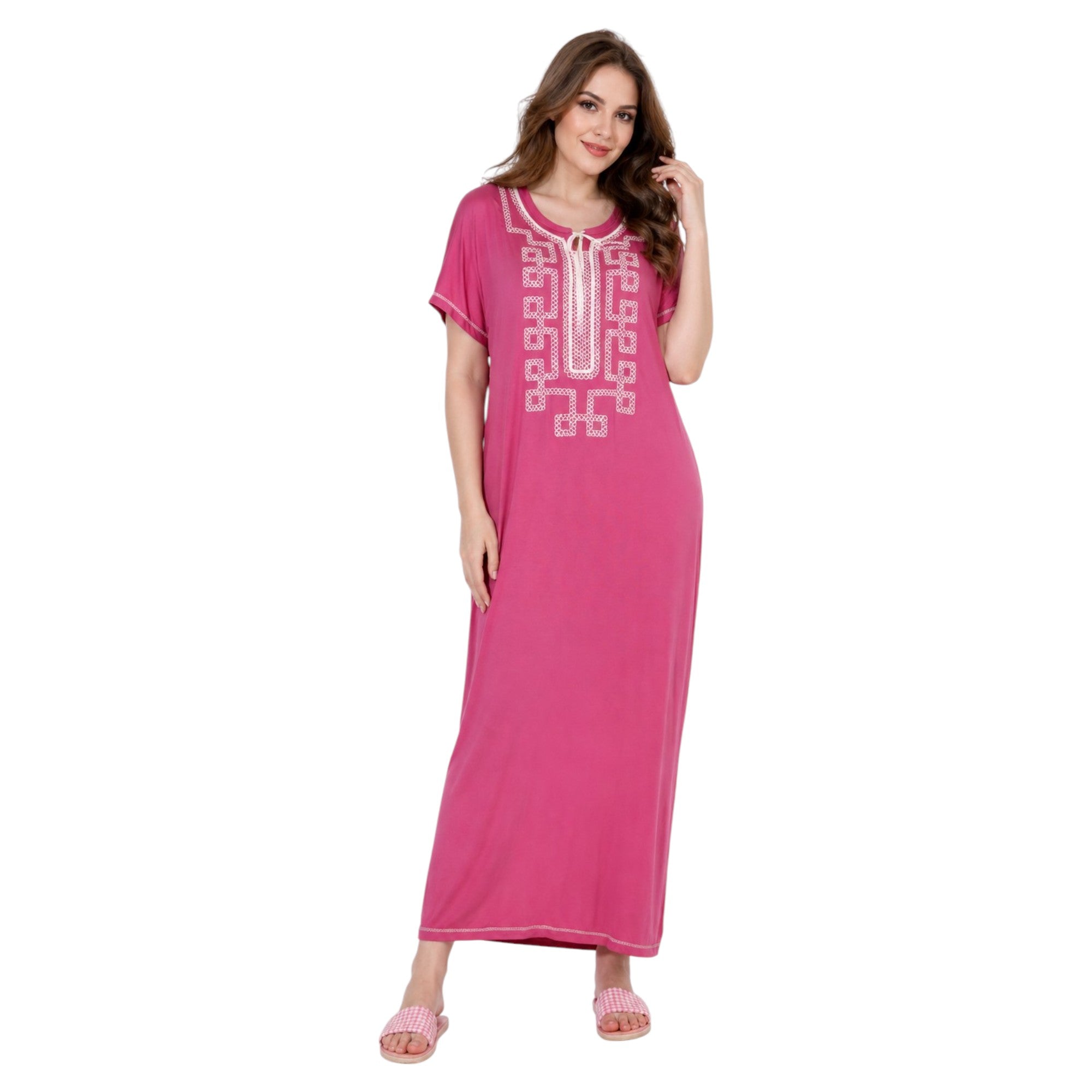 Comfortable Maxi Nightgown with Elegant Embroidery