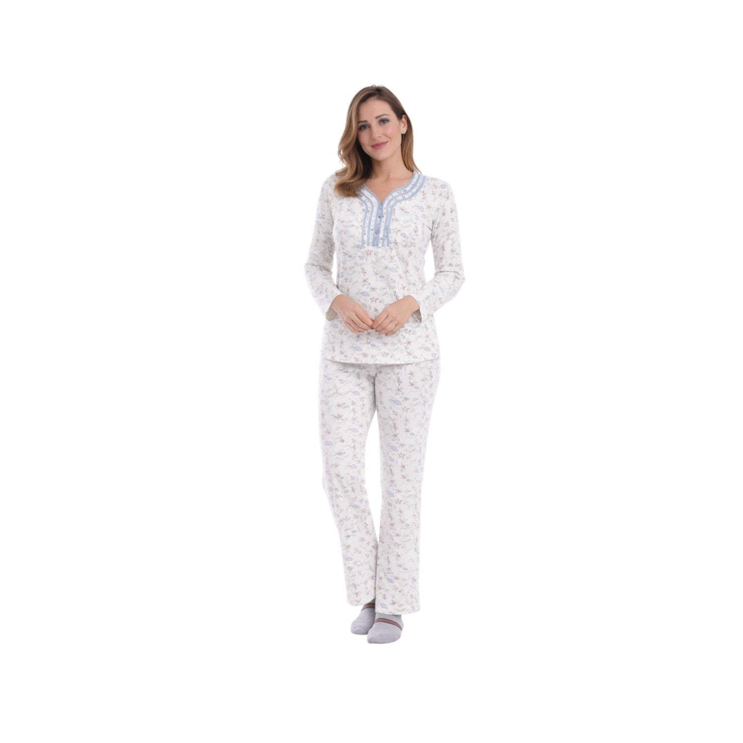Women's Cotton Pajama Set with Soft Print & Traditional Design