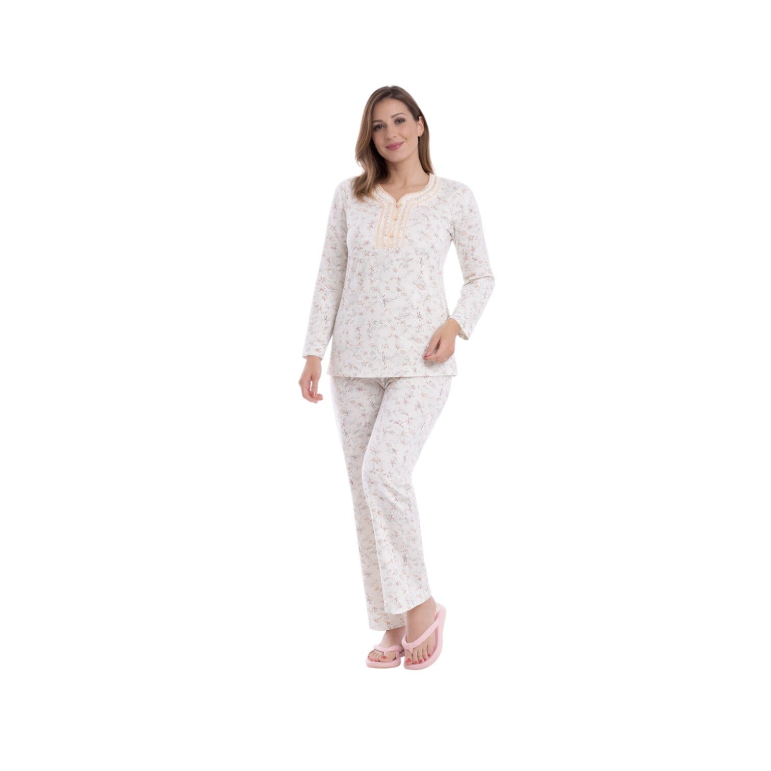 Women's Cotton Pajama Set with Soft Print & Traditional Design