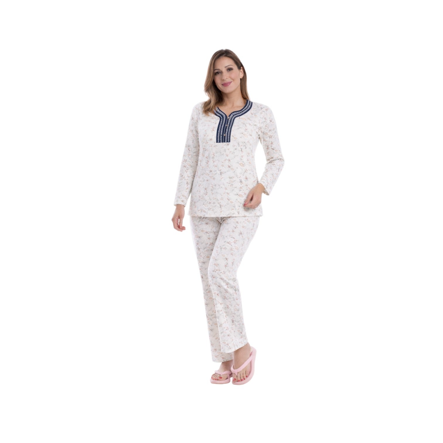 Women's Cotton Pajama Set with Soft Print & Traditional Design