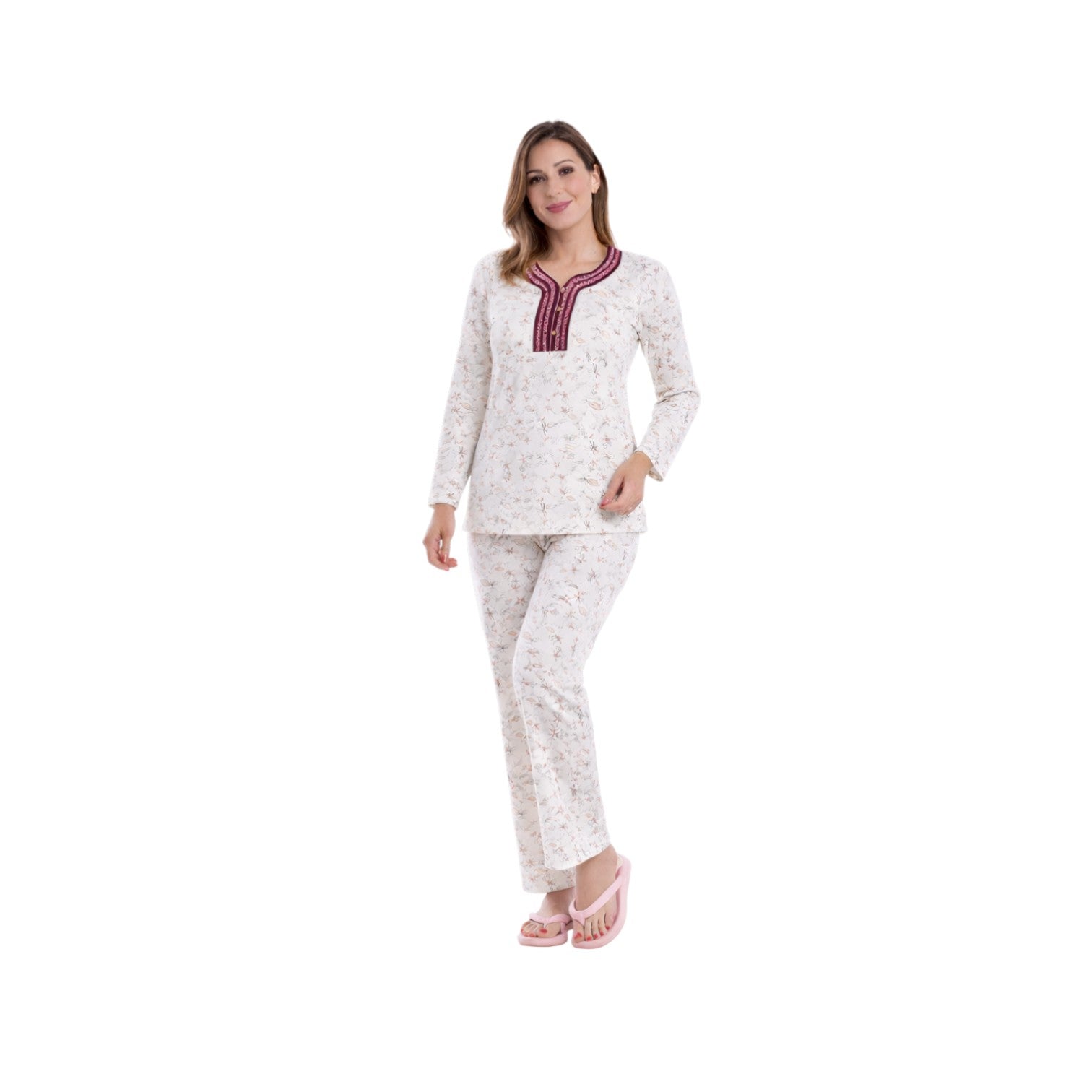 Women's Cotton Pajama Set with Soft Print & Traditional Design