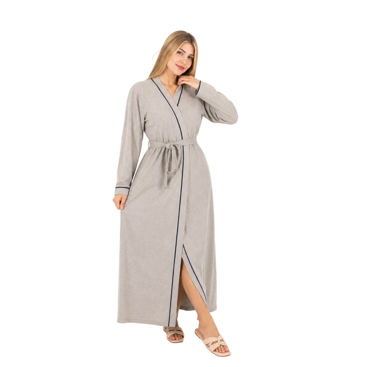 Contrast Trim Belted Robe