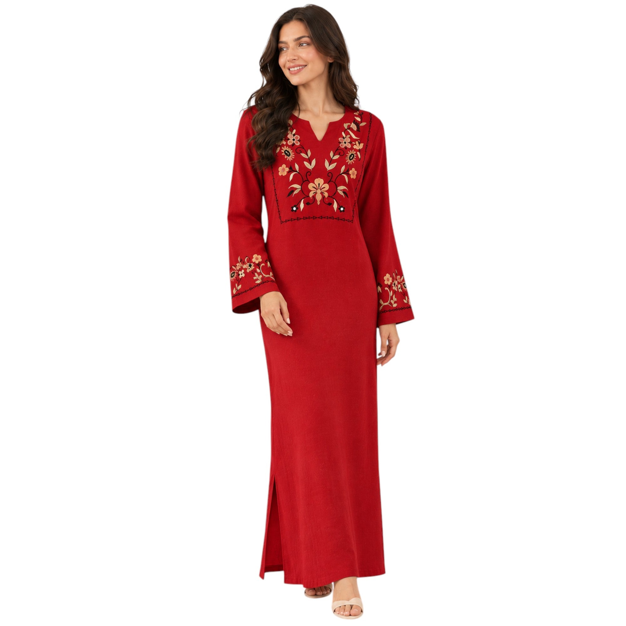 Floral Embroidered V-Neck Abaya