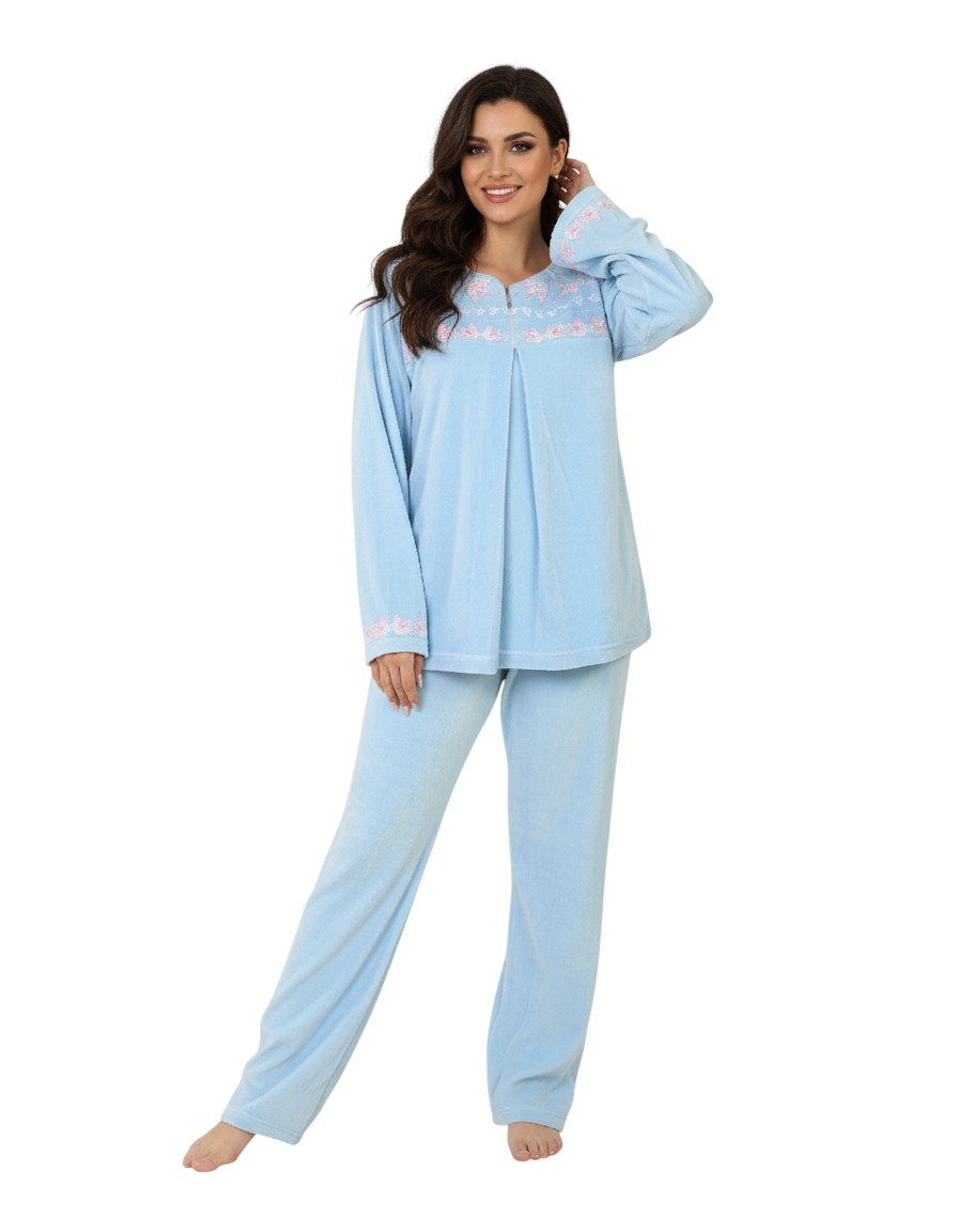 Women’s Velvet Pajama Set – Soft Embroidered Winter Sleepwear | Cozy Warm Homewear