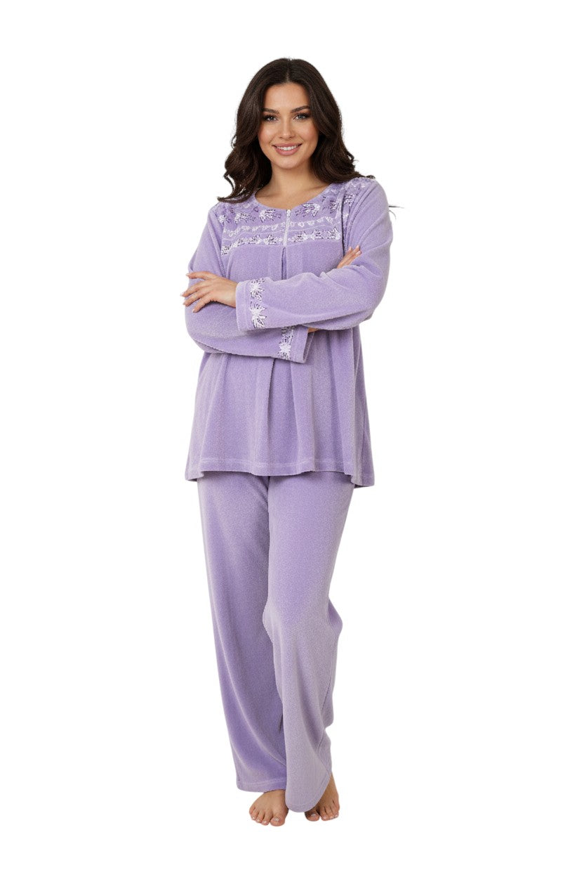 Women’s Velvet Pajama Set – Soft Embroidered Winter Sleepwear | Cozy Warm Homewear
