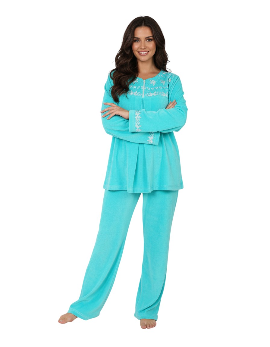 Women’s Velvet Pajama Set – Soft Embroidered Winter Sleepwear | Cozy Warm Homewear