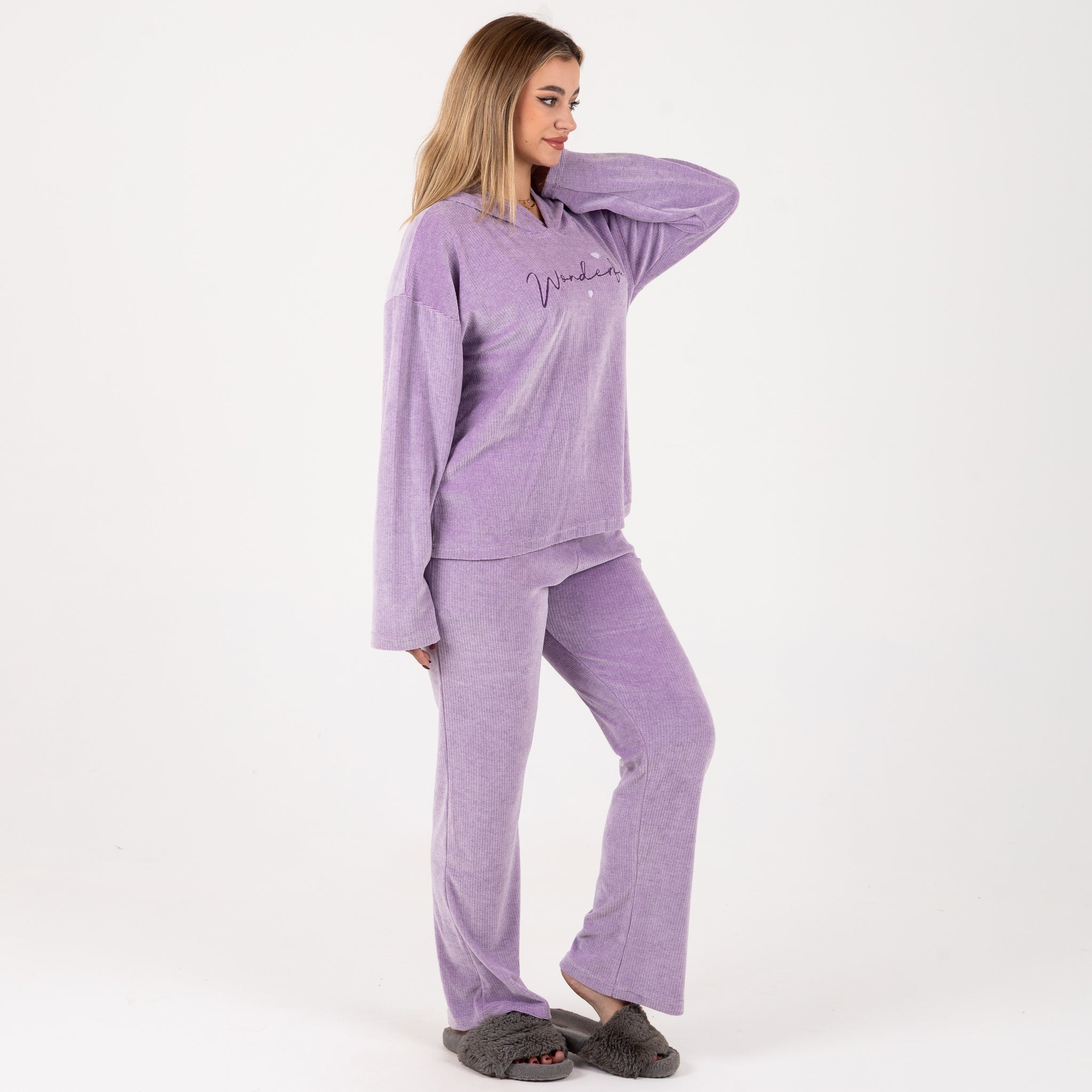 Soft Velvet Loungewear Set – Lilac “Wonderful” Hoodie & Pants