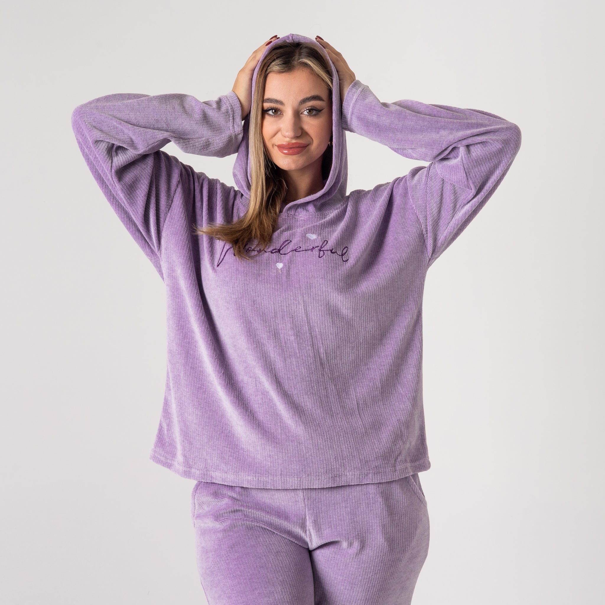 Soft Velvet Loungewear Set – Lilac “Wonderful” Hoodie & Pants