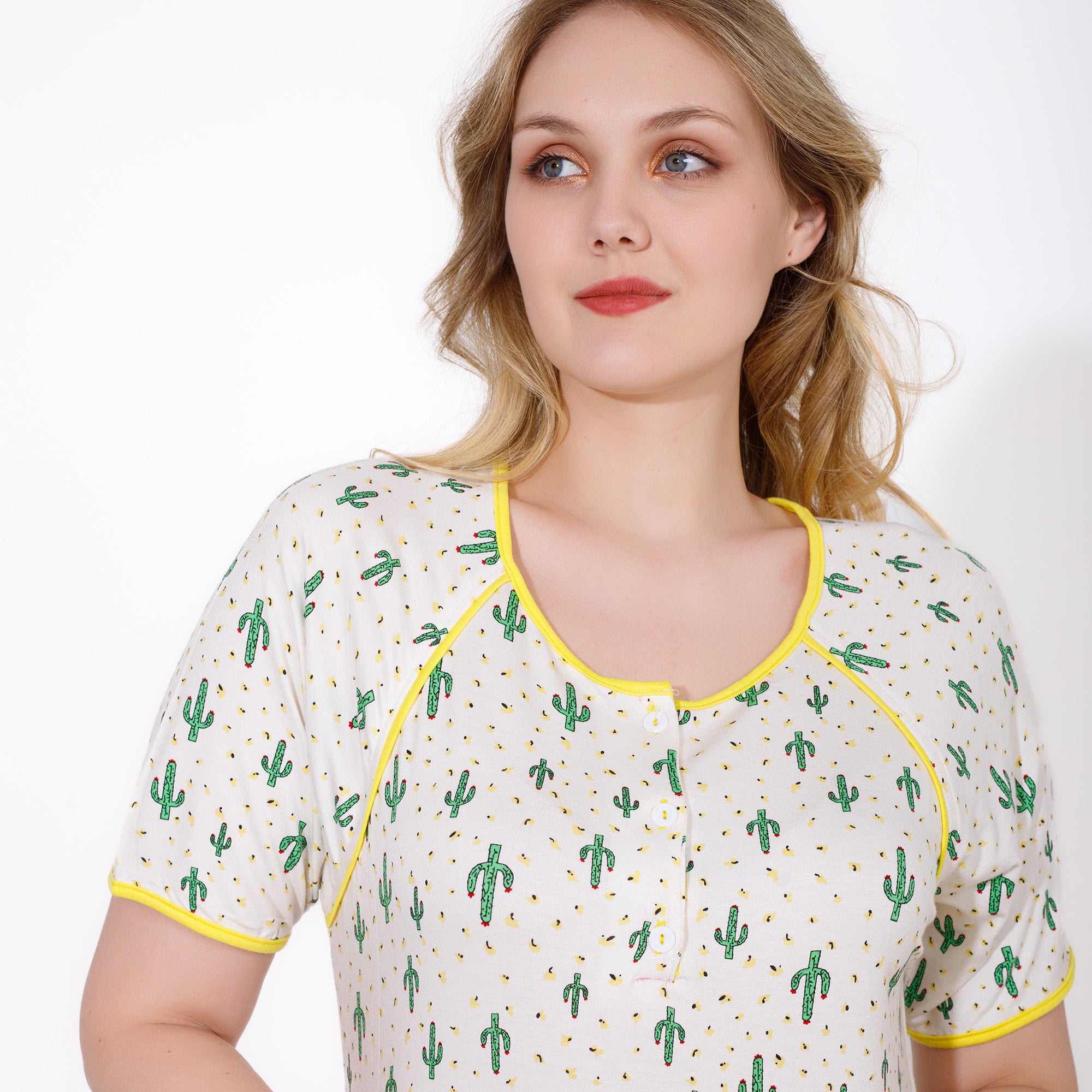Elegant Cotton Printed Nightdress – Short Sleeve, Full Length