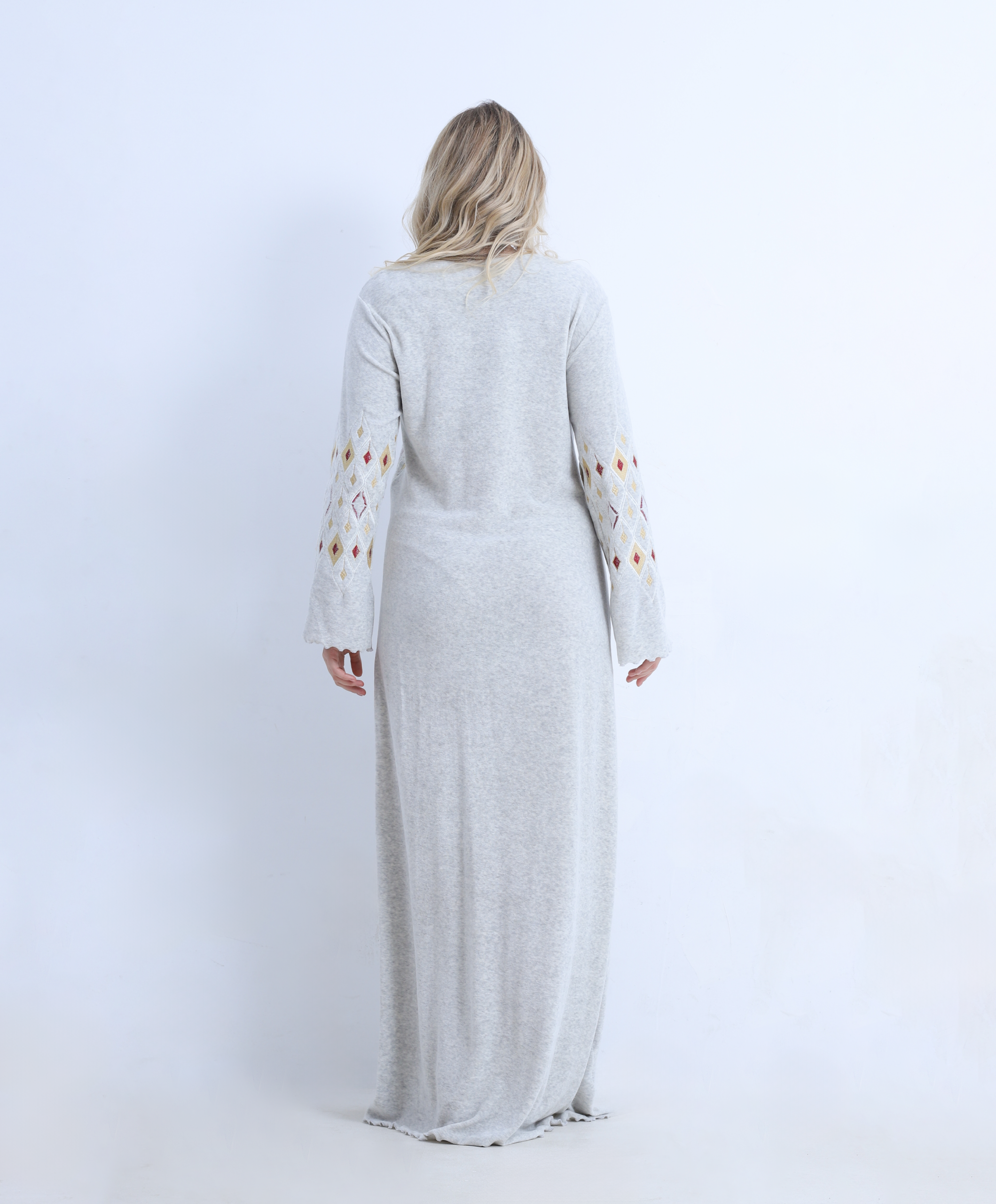 inter Velvet Nightgown Abaya – Soft Embroidered Night Dress with Flared Sleeves