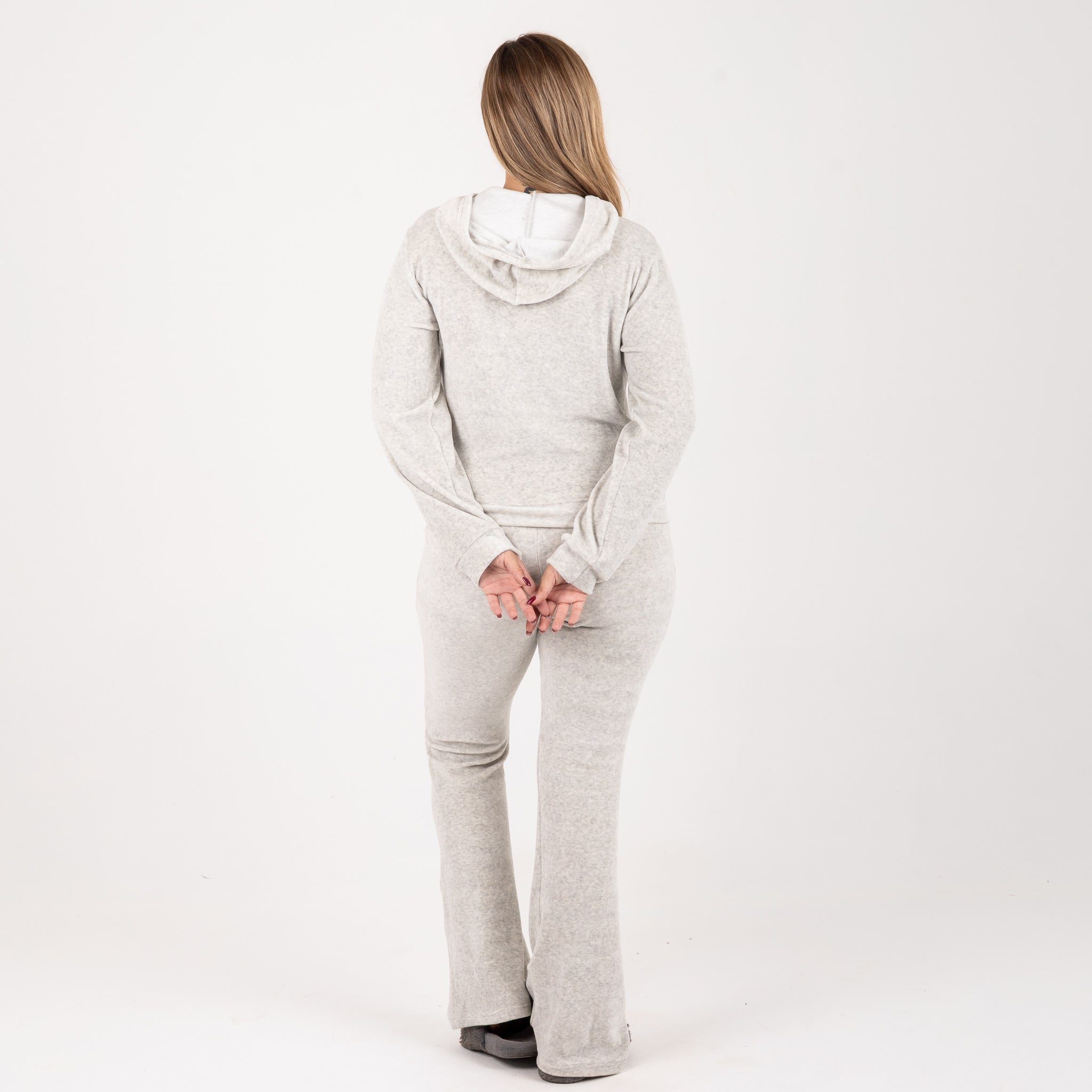 Soft Grey Velvet Winter Tracksuit with Gold Embroidery - 💫 Feel the warmth, shine in gold!