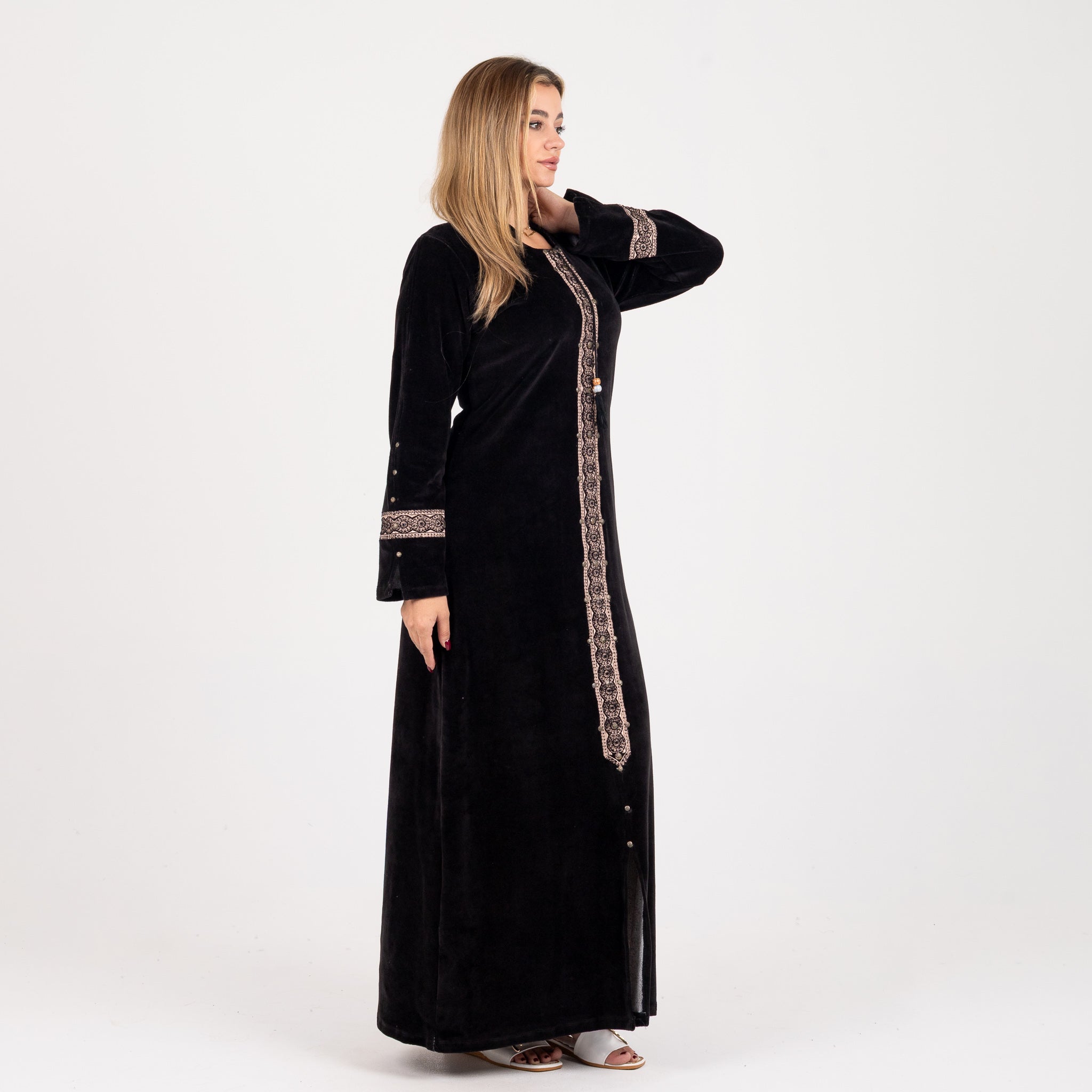 Embroidered Trim Long Abaya