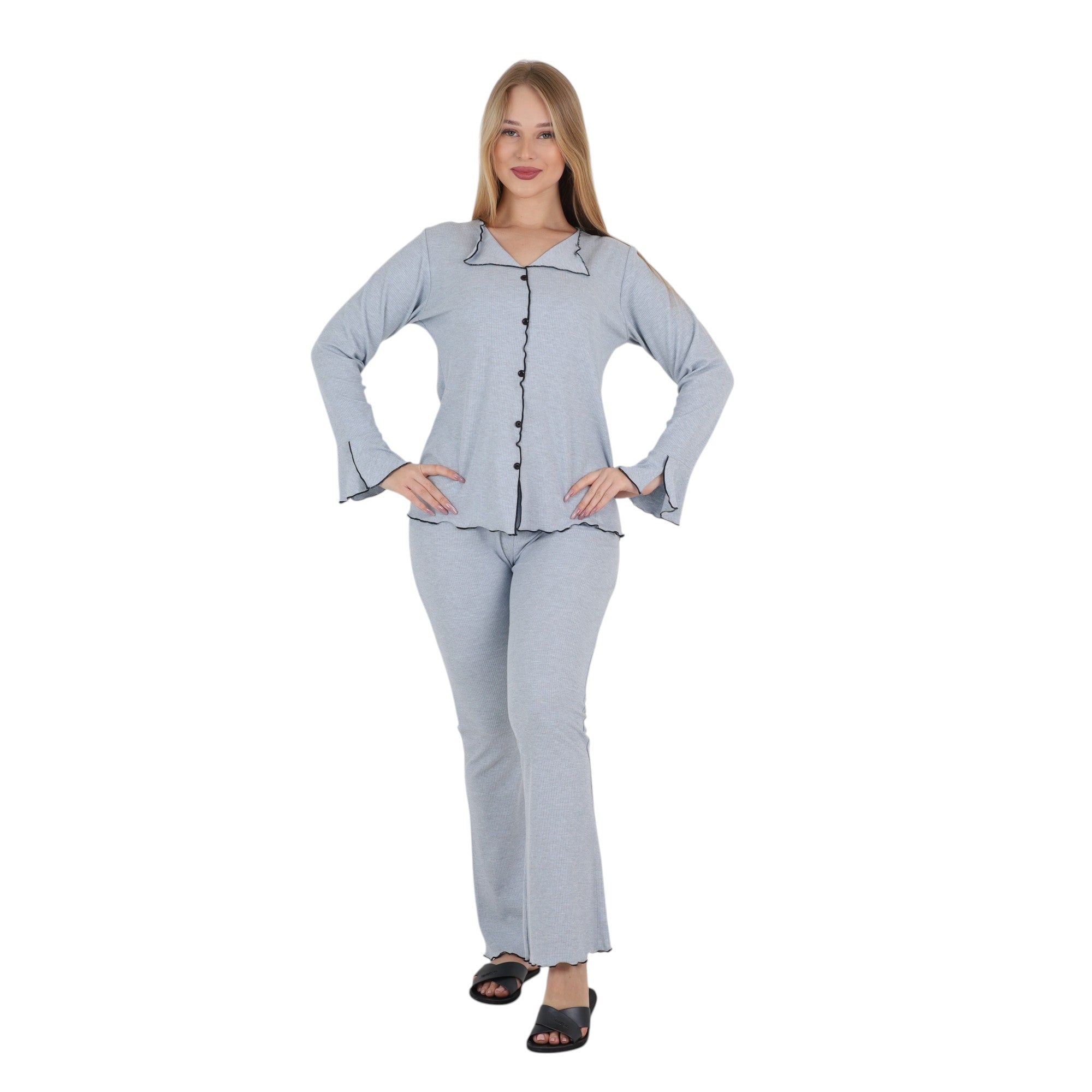 Soft Ribbed Button Lounge Set
