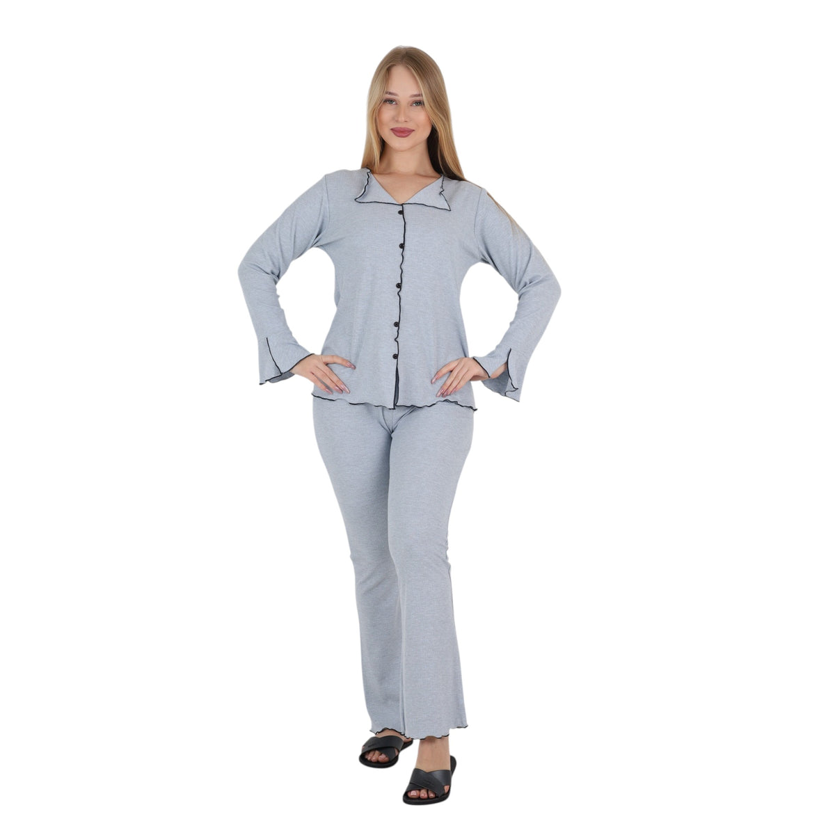 Soft Ribbed Button Lounge Pajama Set
