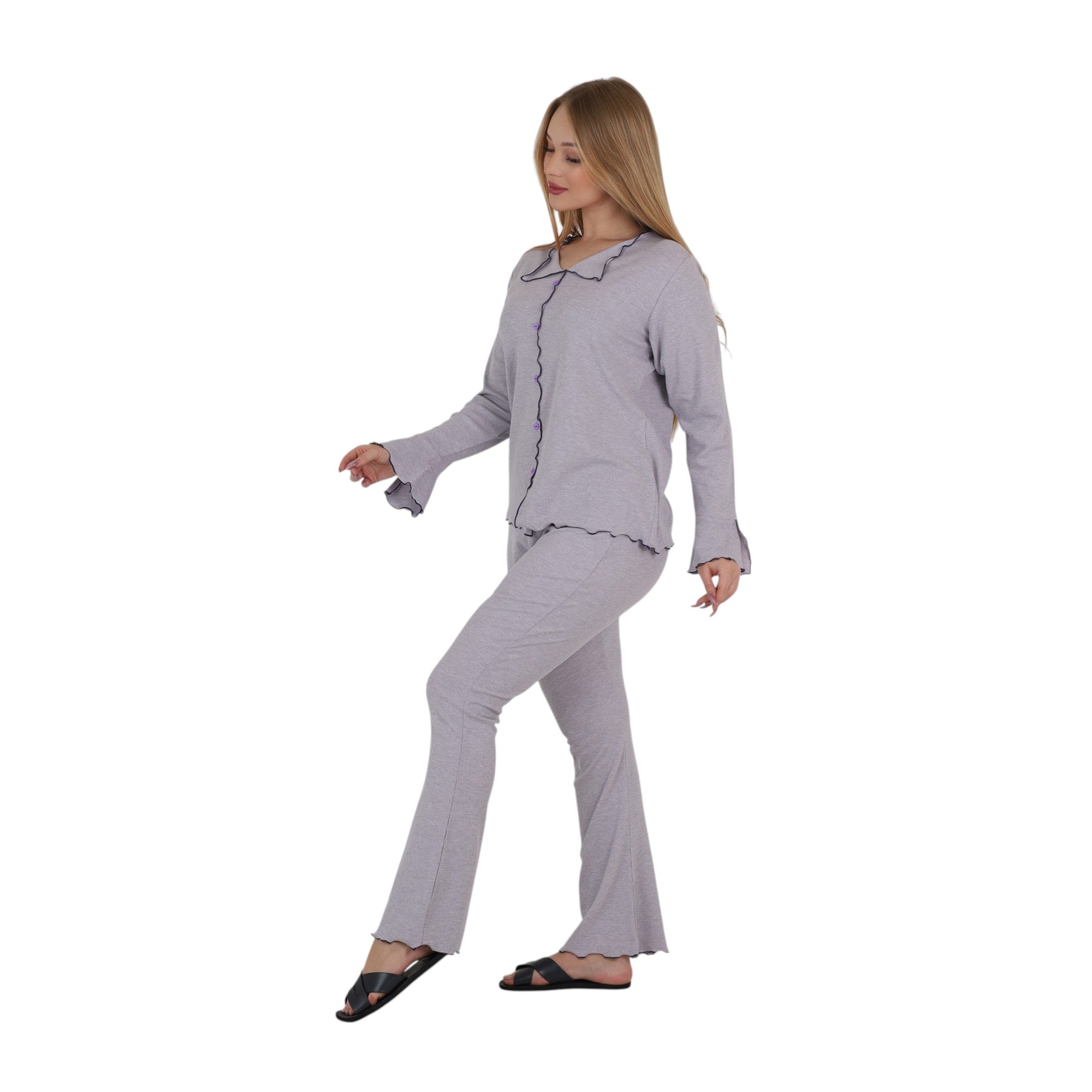 Soft Ribbed Button Lounge Set
