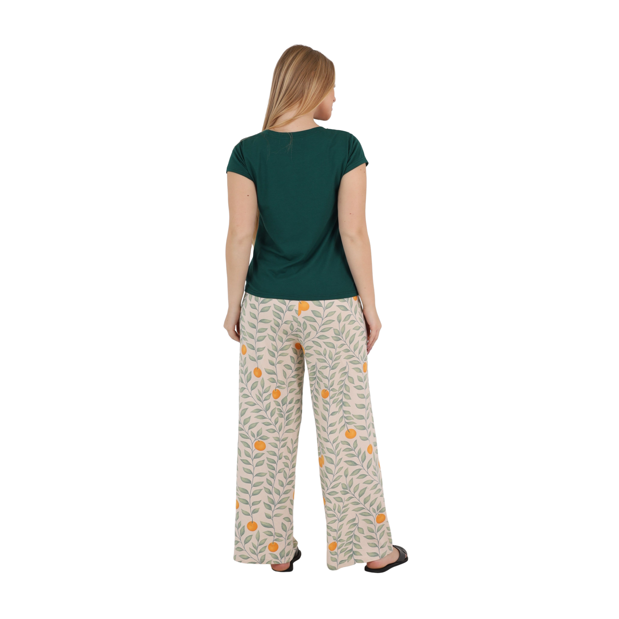 Orange Embroidered Wide-Leg Pajama Set