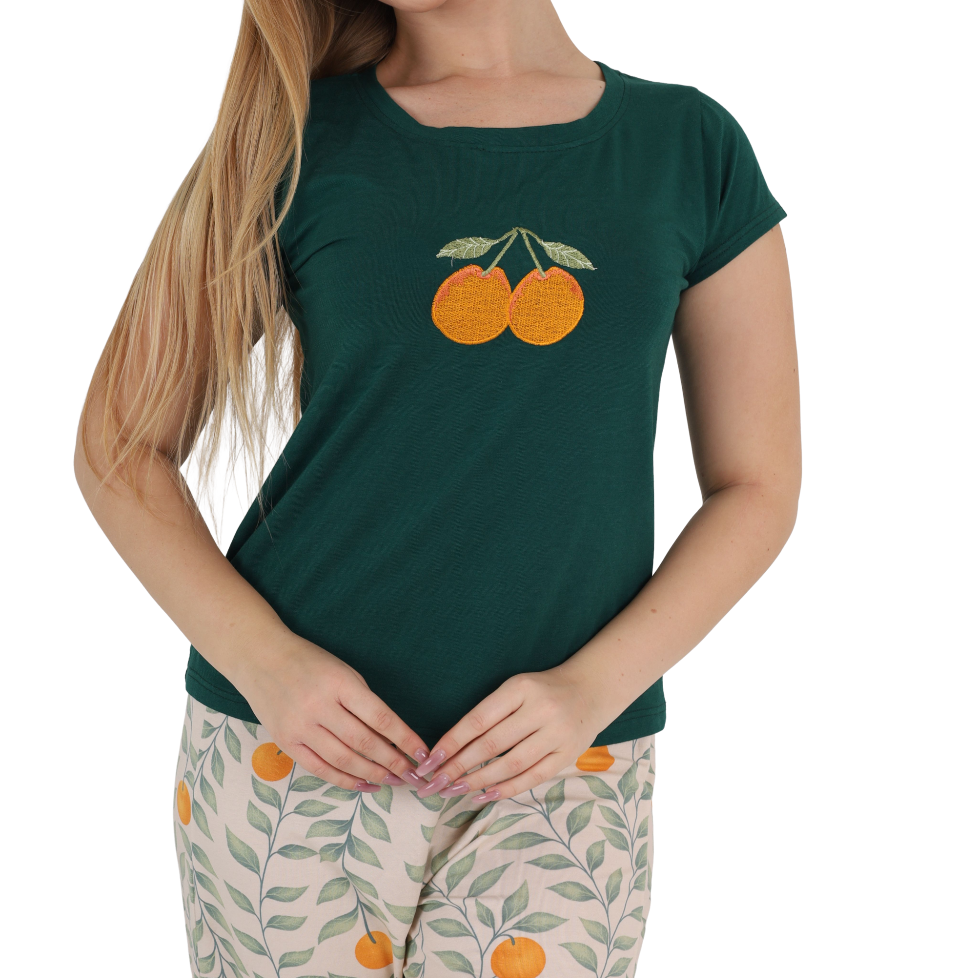 Orange Embroidered Wide-Leg Pajama Set