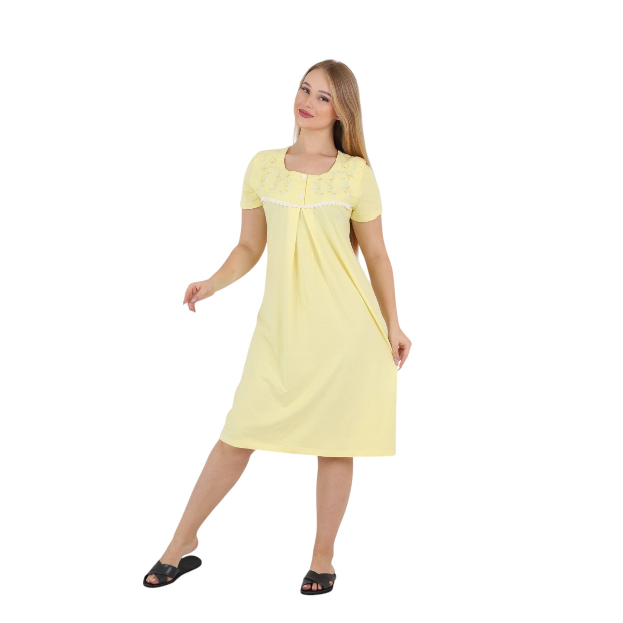 Embroidered Pleated Nightgown