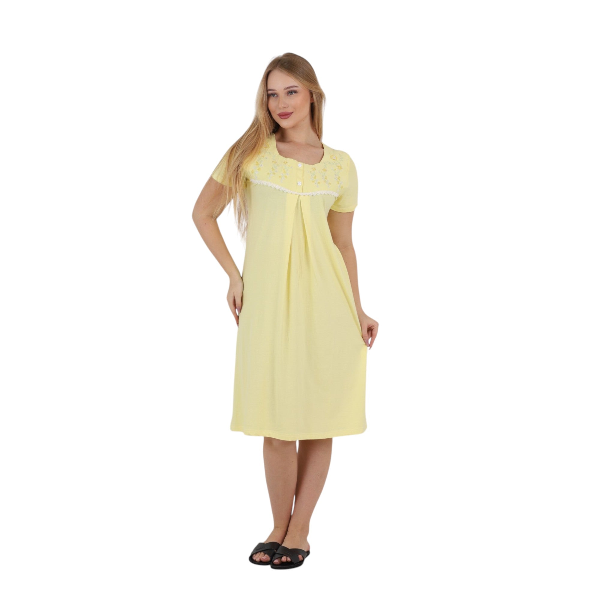 Embroidered Pleated Nightgown