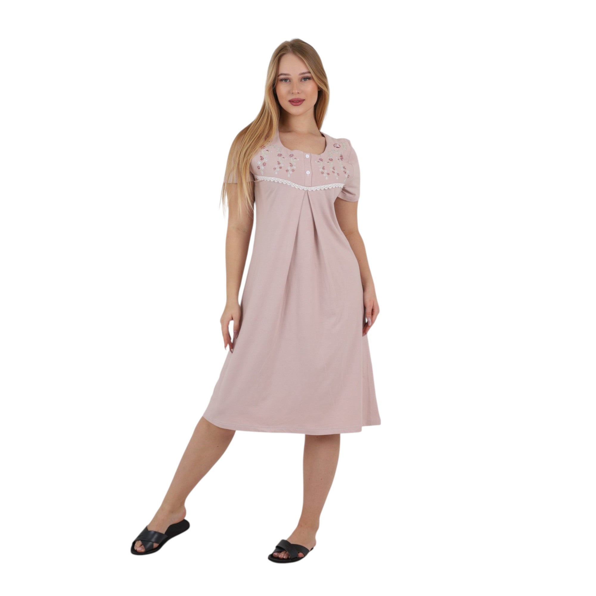 Embroidered Pleated Nightgown