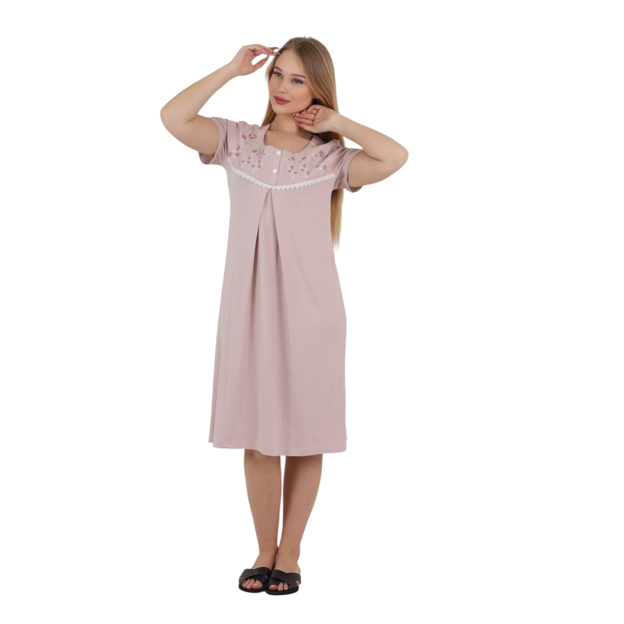 Embroidered Pleated Nightgown