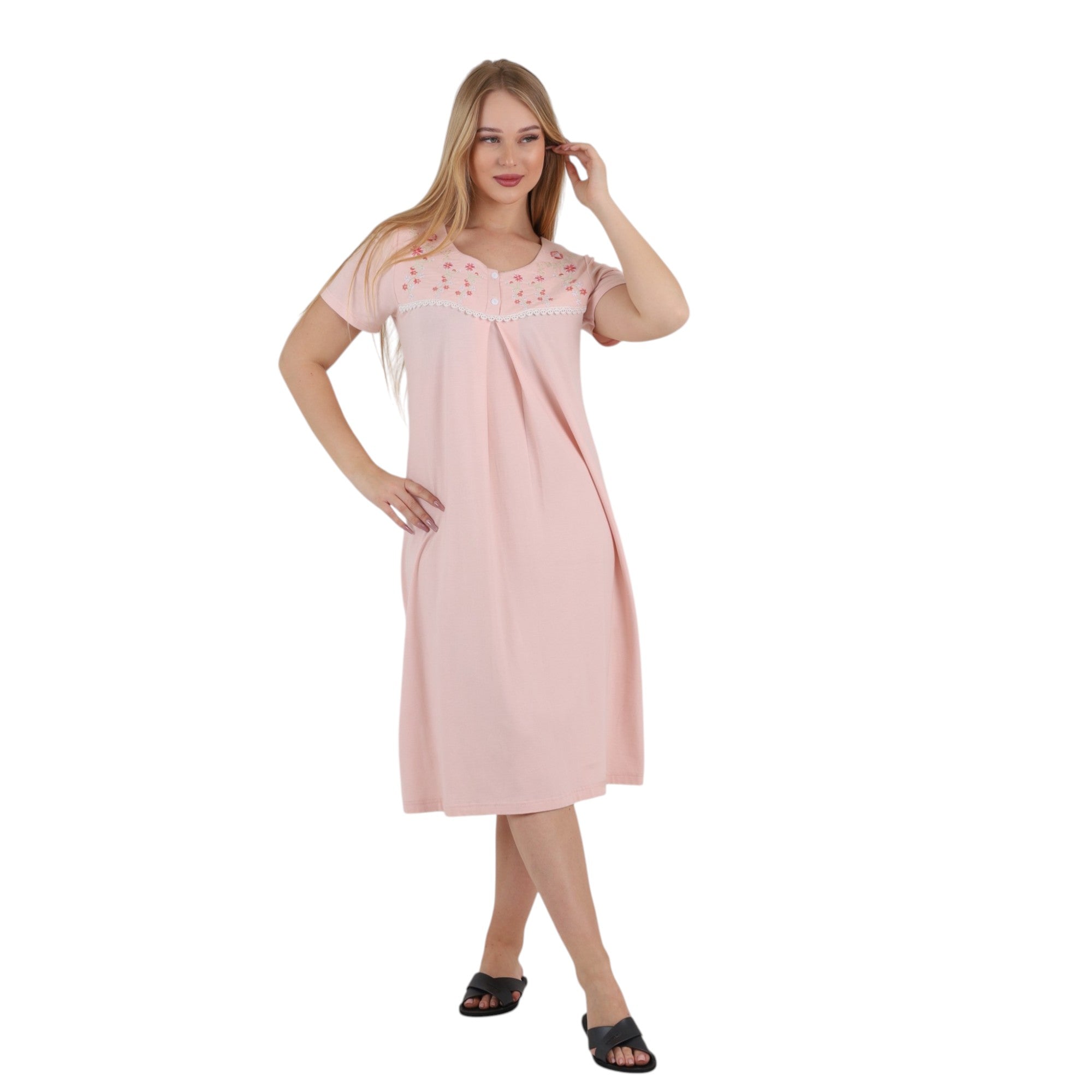 Embroidered Pleated Nightgown